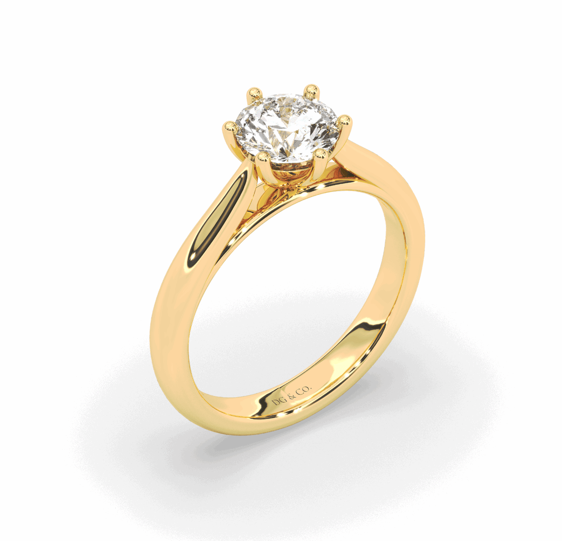 1.00CT IGI Certified Lab Grown Solitaire Diamond Engagement Ring 6 Claw Setting with Tapered Band in 18K Yellow Gold - DG & Co. Jewellery