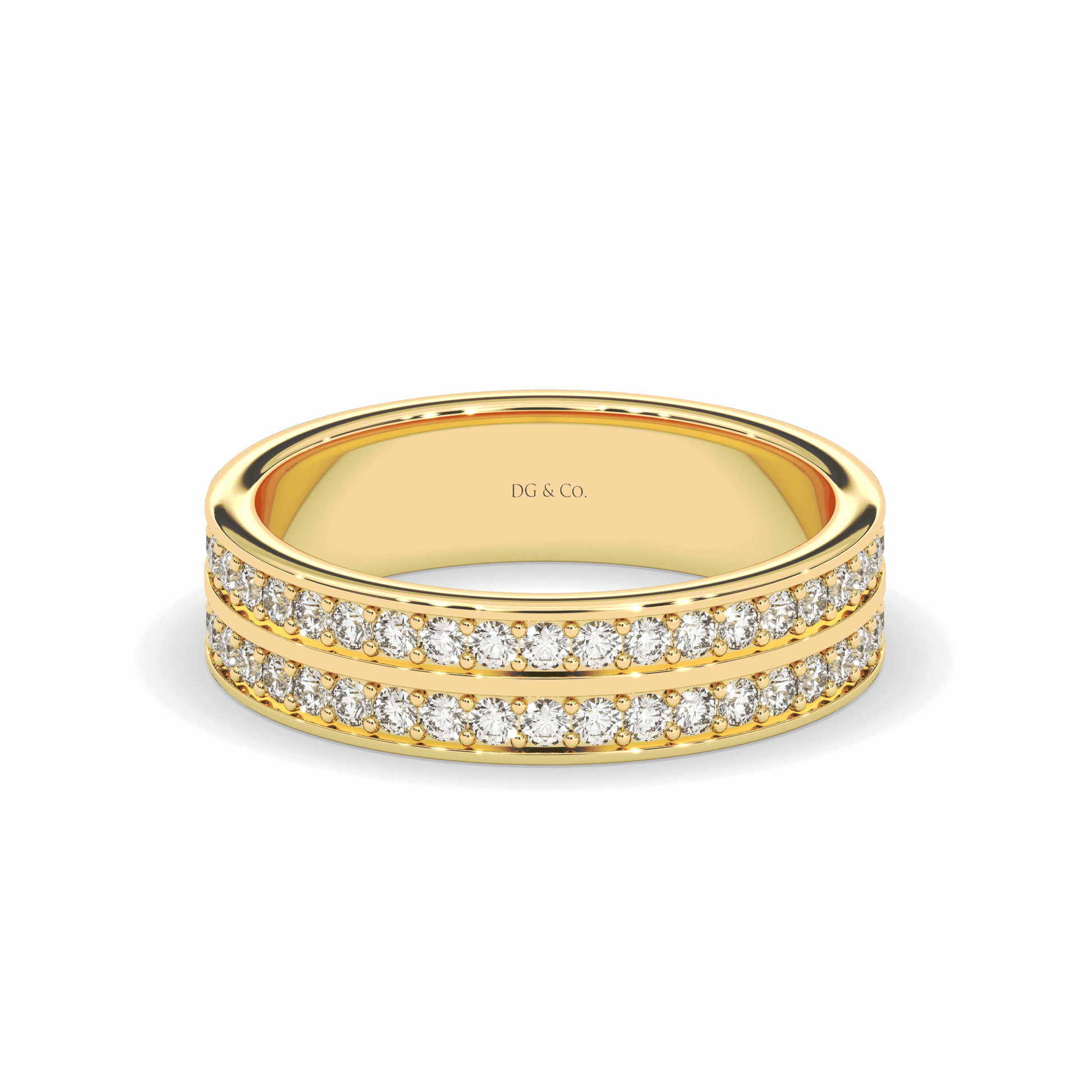 2.00CT Men's Diamond Wedding Band 2-Row Double Channel Share Claw Setting Ring - 18K Yellow - DG & Co. Jewellery