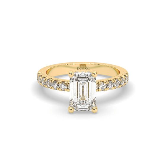 3.00CT Emerald Cut Hidden Halo Pave Setting Diamond Engagement Ring -18K Yellow - DG & Co. Jewellery