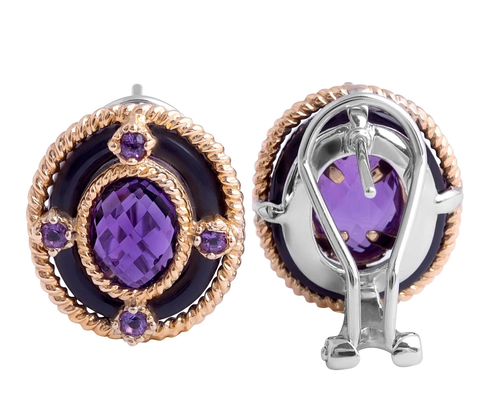 Amethyst and Black Onyx Earrings in 14 Karat White and Yellow Gold - DG & Co. Jewellery