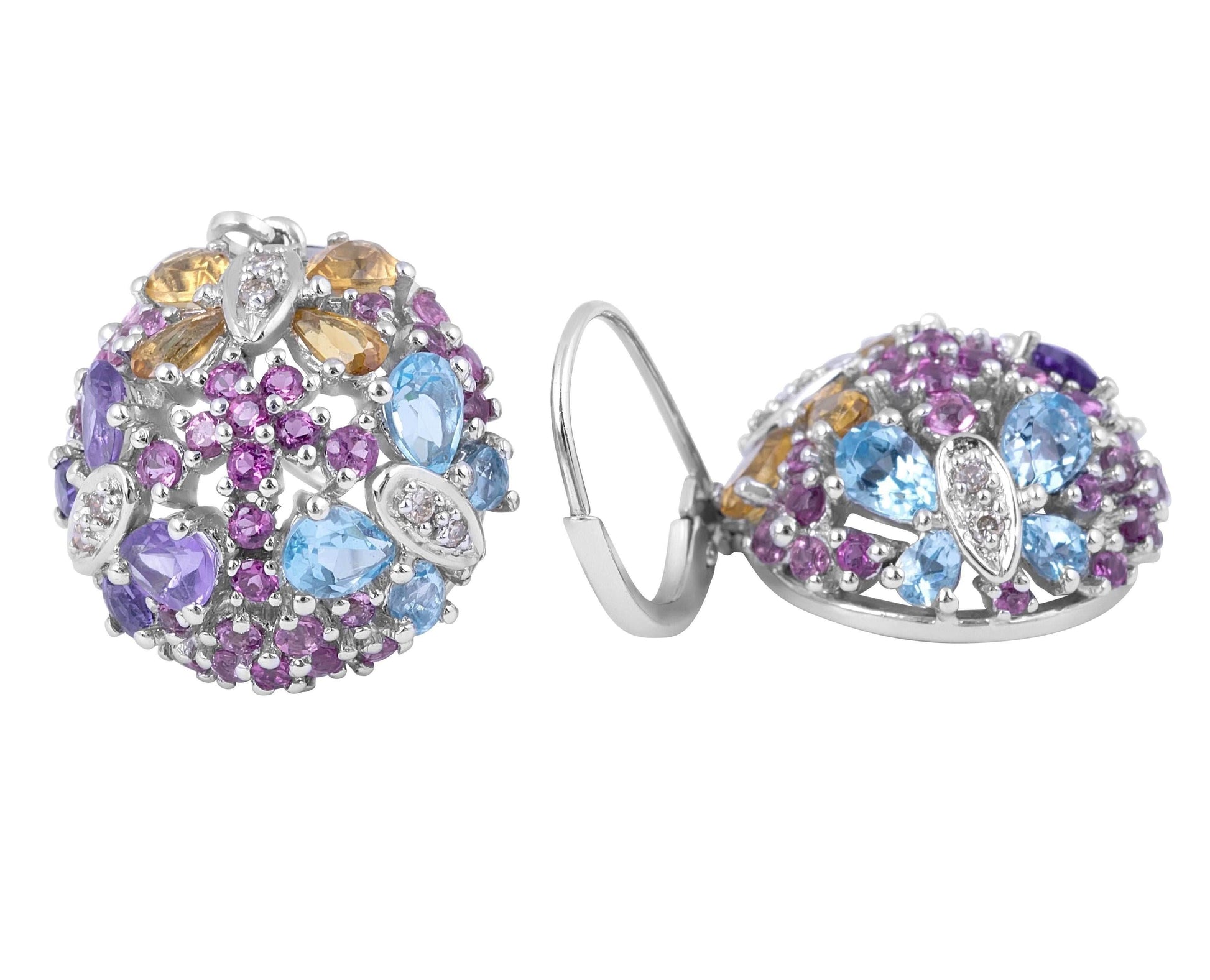 Multi colour gemstone Dangle Earrings in 14 Karat White Gold - DG & Co. Jewellery