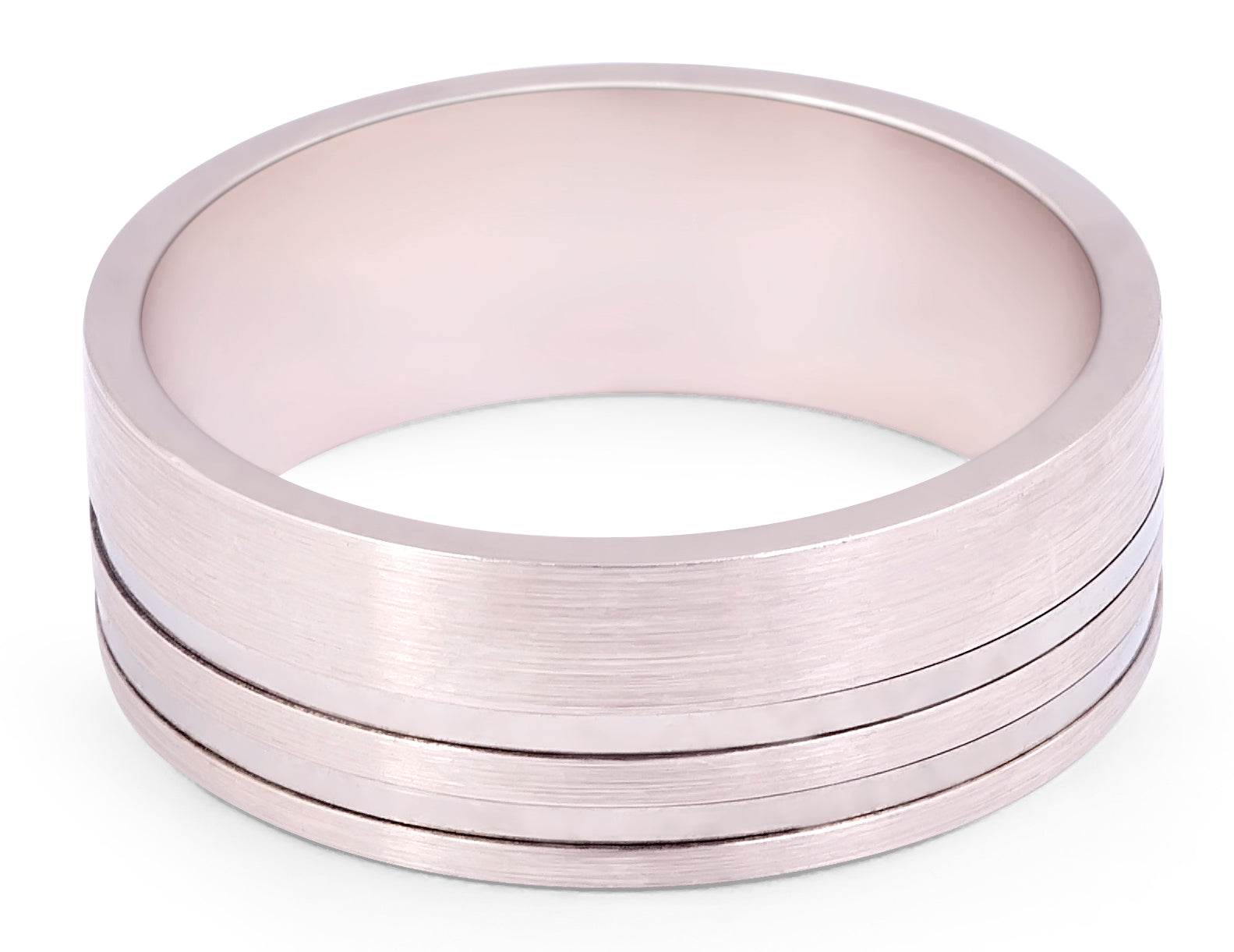 8.0MM Gents Wedding Band with Double Inlay Set in 9K White Gold - DG & Co. Jewellery