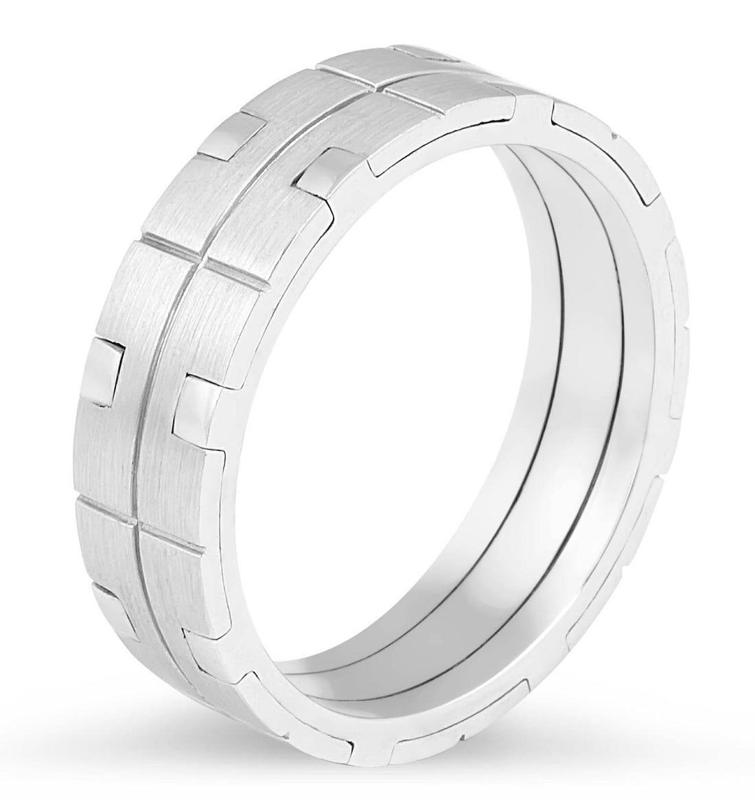 Gents Wedding Band with modern pattern details Set in 9K White Gold - DG & Co. Jewellery