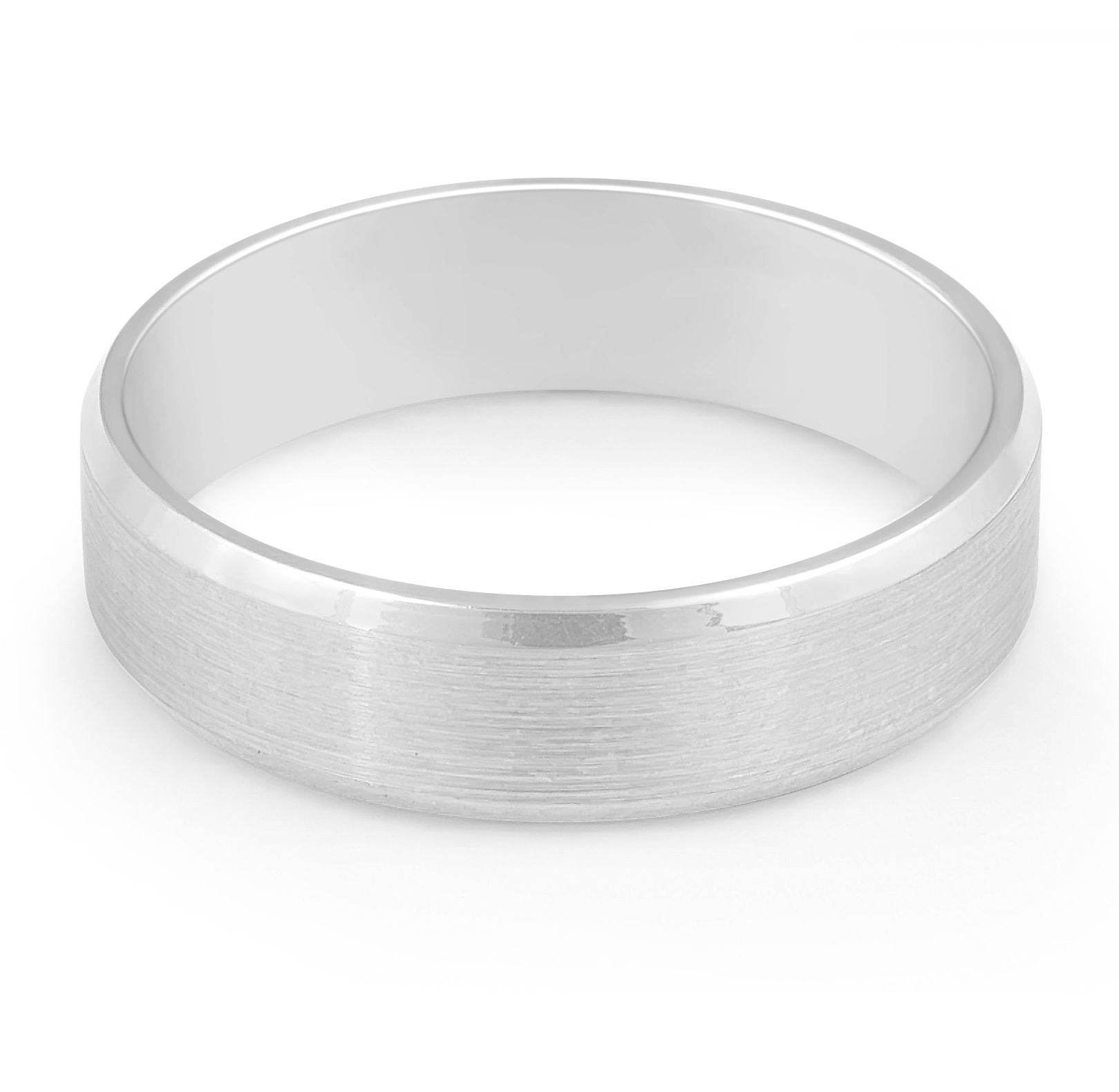 Modern brushed wedding ring with polished bevelled edges - 9K White - DG & Co. Jewellery