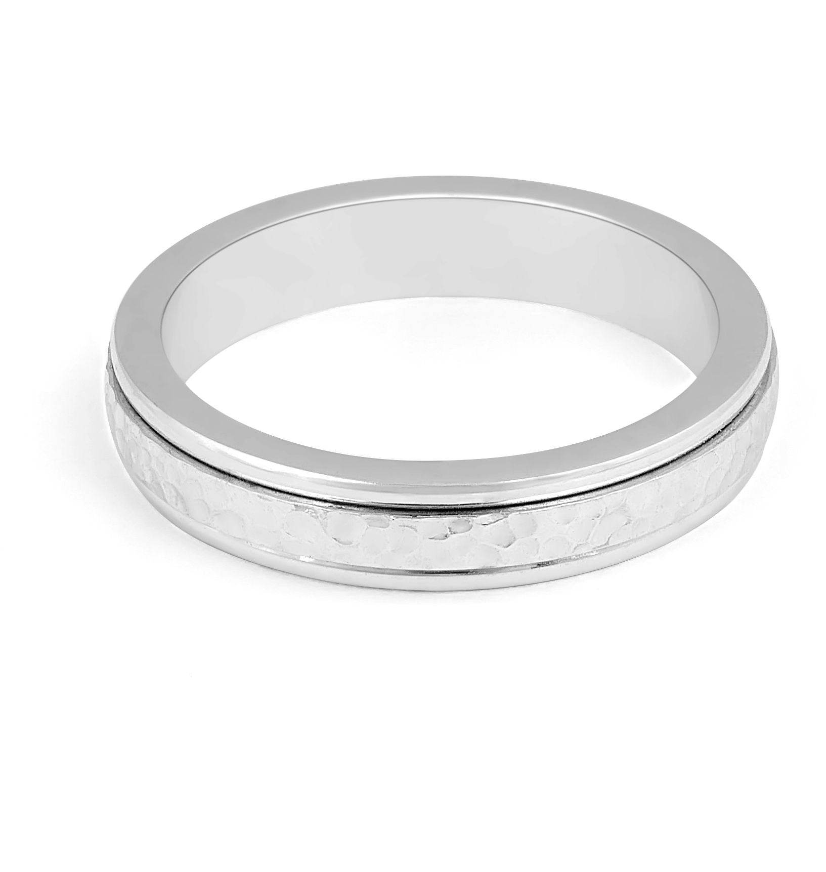 Gents Wedding Band 4.00MM with Hammered Centre and Double Inlays In 9K White Gold - DG & Co. Jewellery