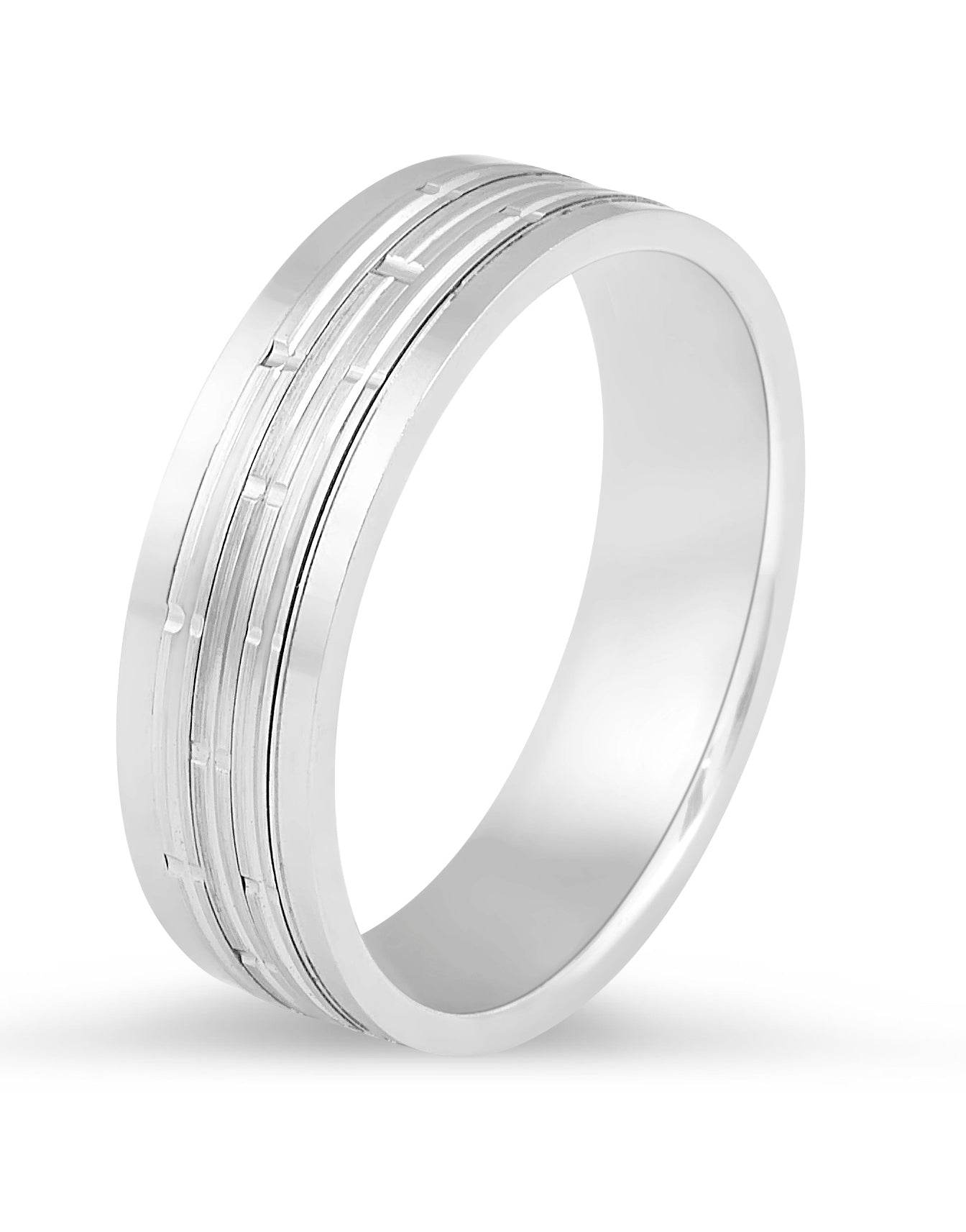 Gents Wedding Ring with Detailed Inlay Pattern Set in 9K White Gold - DG & Co. Jewellery