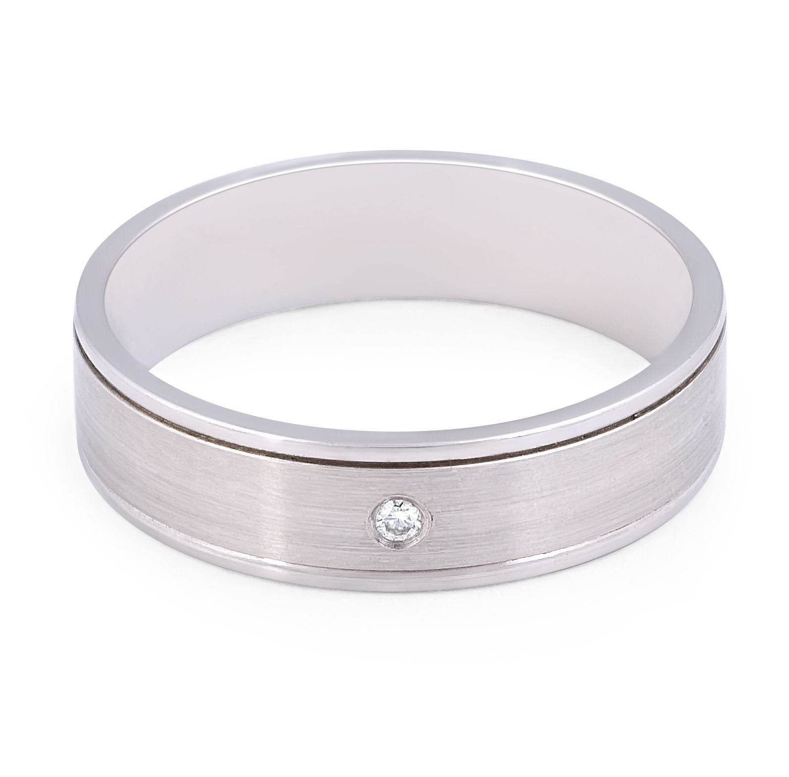 Gents Brushed Inlay Diamond Wedding Ring with Burnished Set Diamond - DG & Co. Jewellery