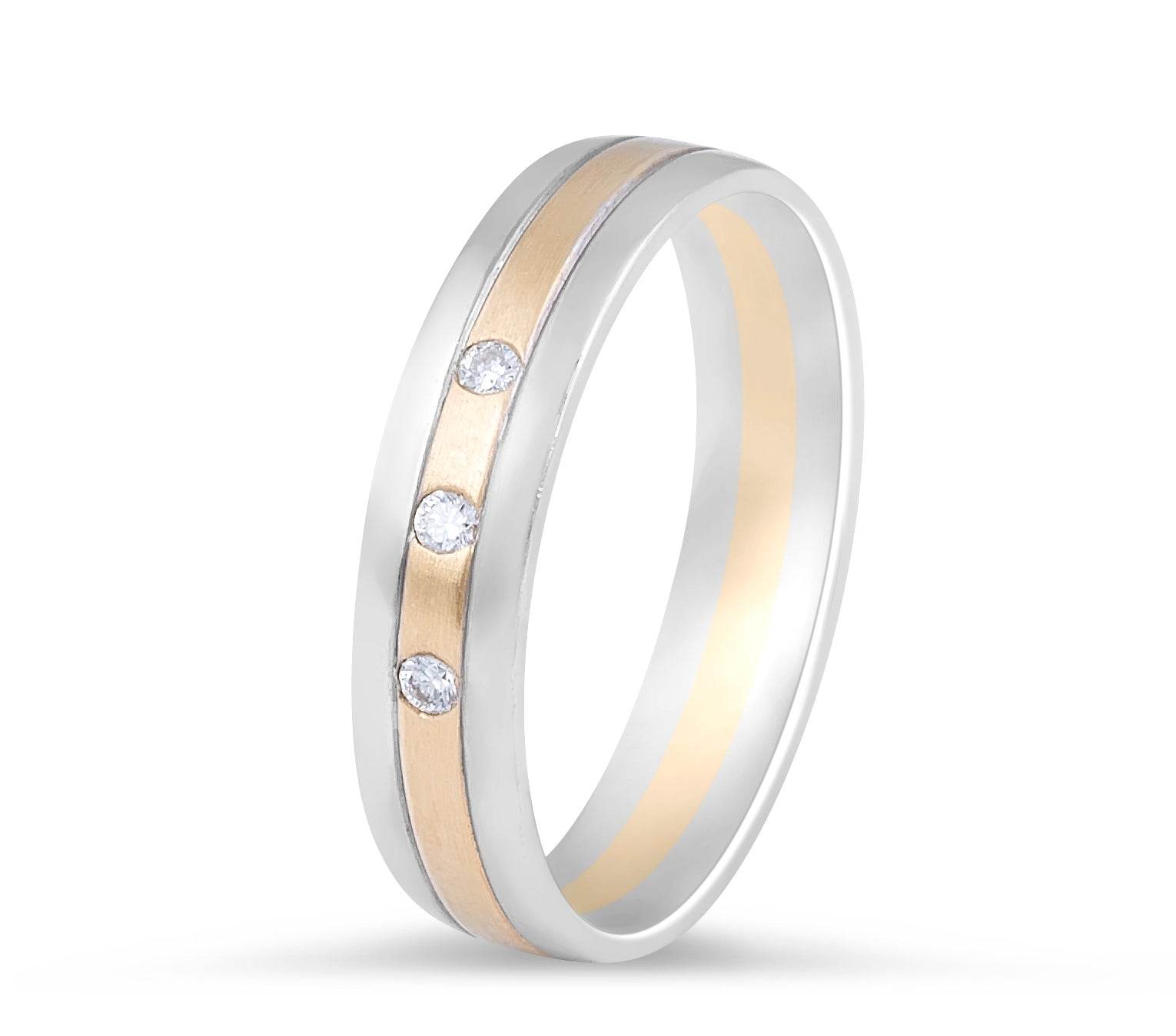18 Karat Two Tone Ladies Modern Classic 3 Diamonds Wedding Band - DG & Co. Jewellery