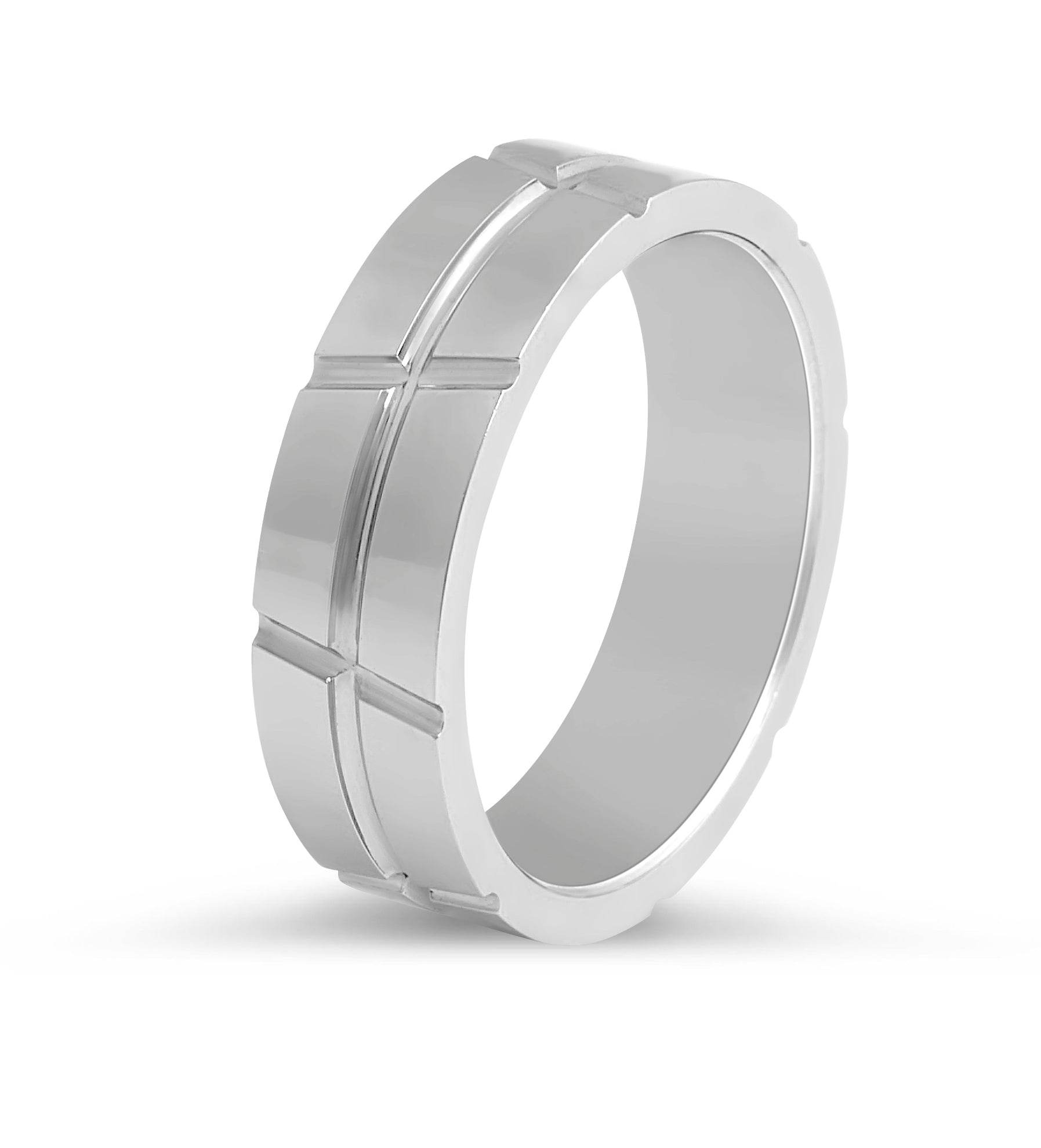 Gents Wedding Band with Polished Inlays in 9K White Gold - DG & Co. Jewellery