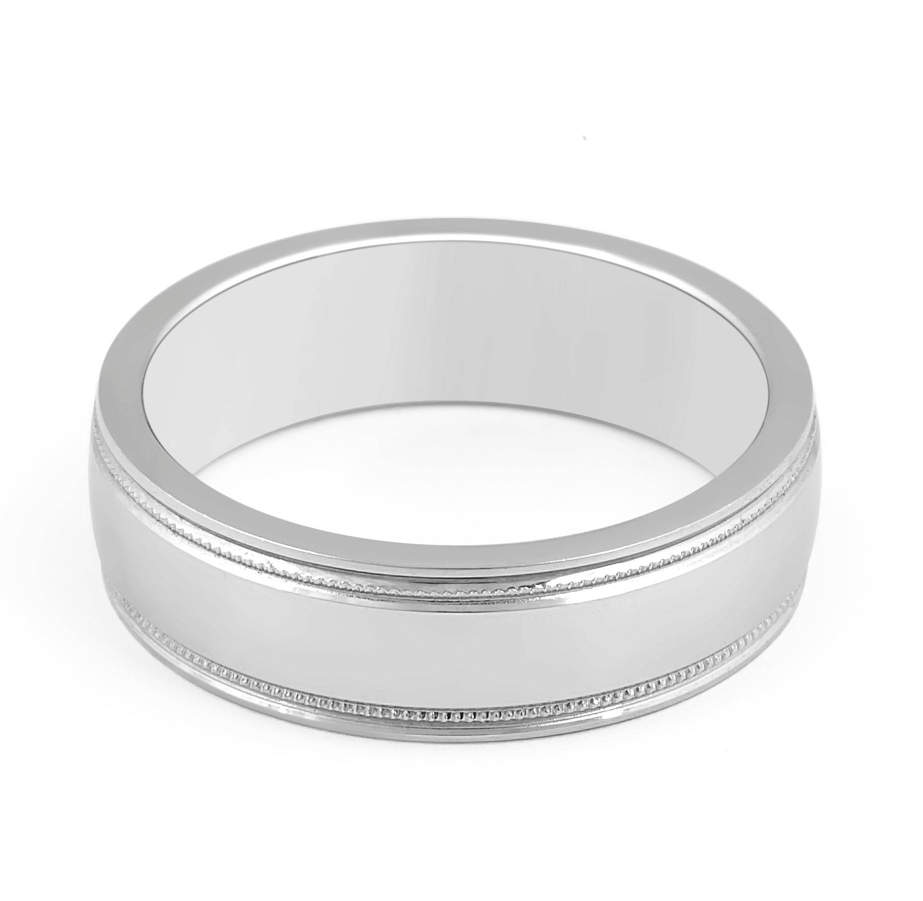 9K White Gold Gents Wedding Band with Milgrain Features Along the edges - DG & Co. Jewellery