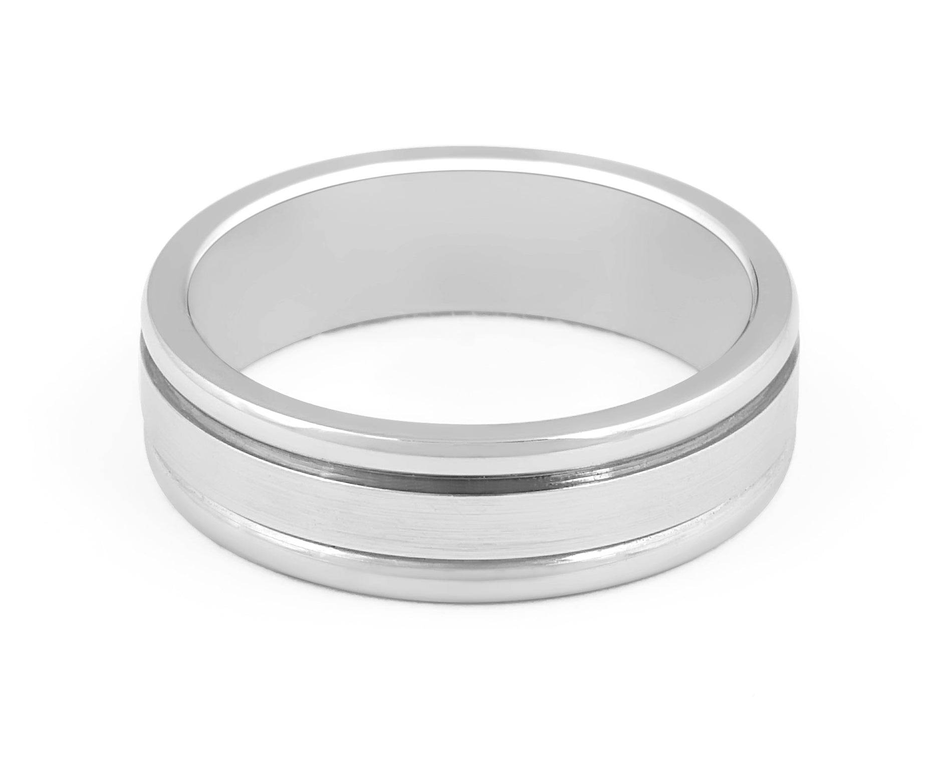 Gents Wedding Band with double inlay feature in 9K White Gold - DG & Co. Jewellery