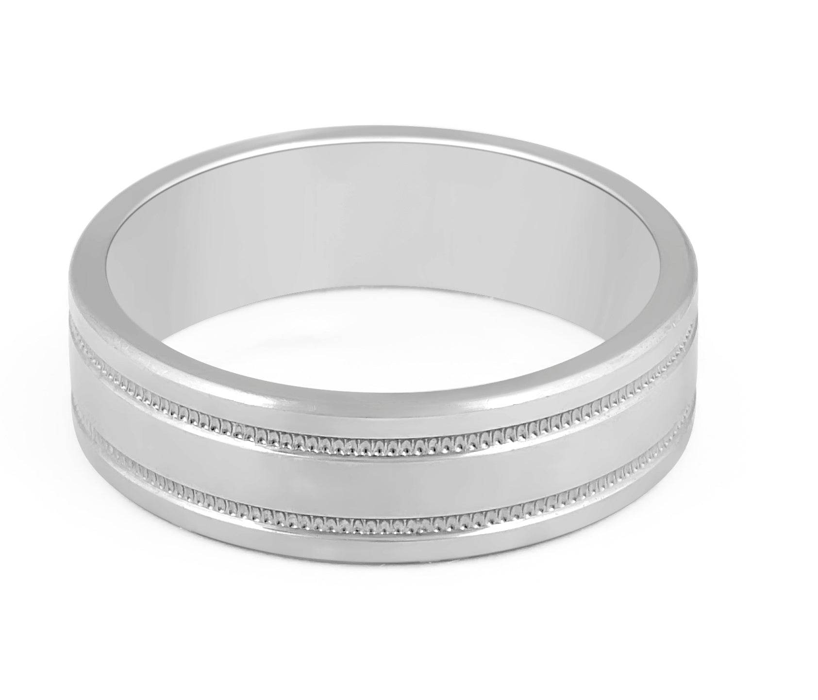 Gents Wedding Band with double Milgrain feature Hight Polished Finish In 9K White Gold - DG & Co. Jewellery