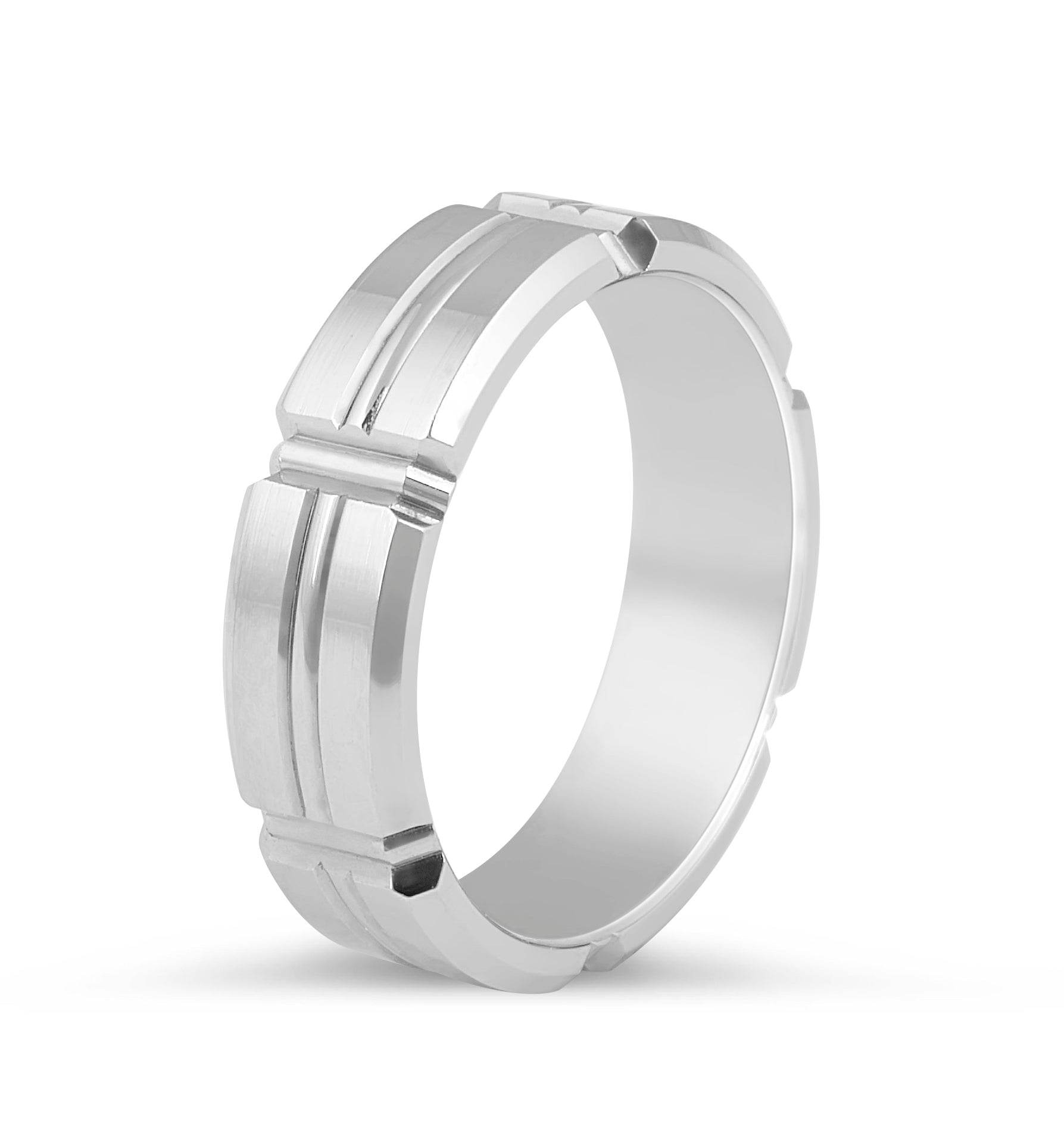 6.00MM Gents Wedding Band with inlay feature Set in 18K White Gold - DG & Co. Jewellery