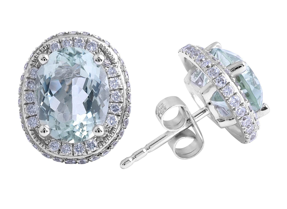Prasiolite and Diamond Halo Stud Earrings Pave Setting In 18K White Gold - DG & Co. Jewellery