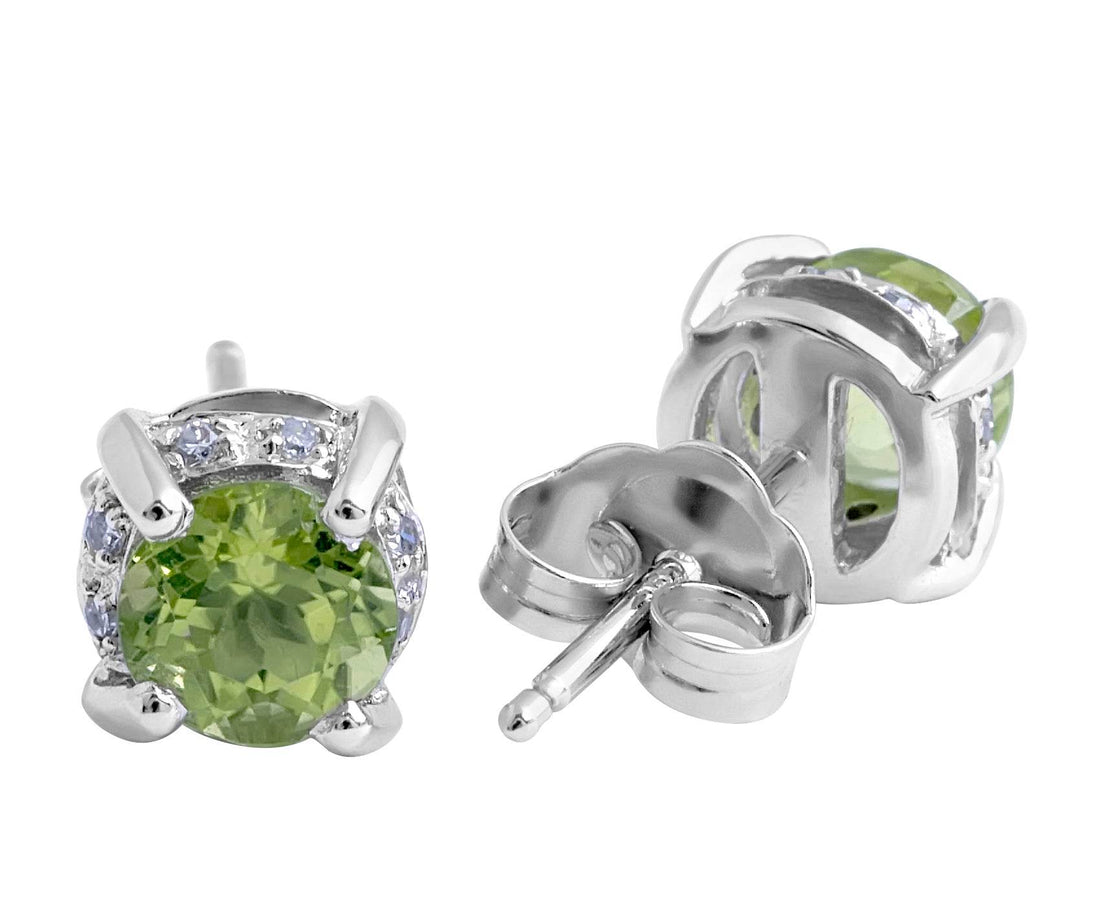 Peridot and Micro-pave Diamond Stud Earrings in 14 Karat White Gold - DG & Co. Jewellery