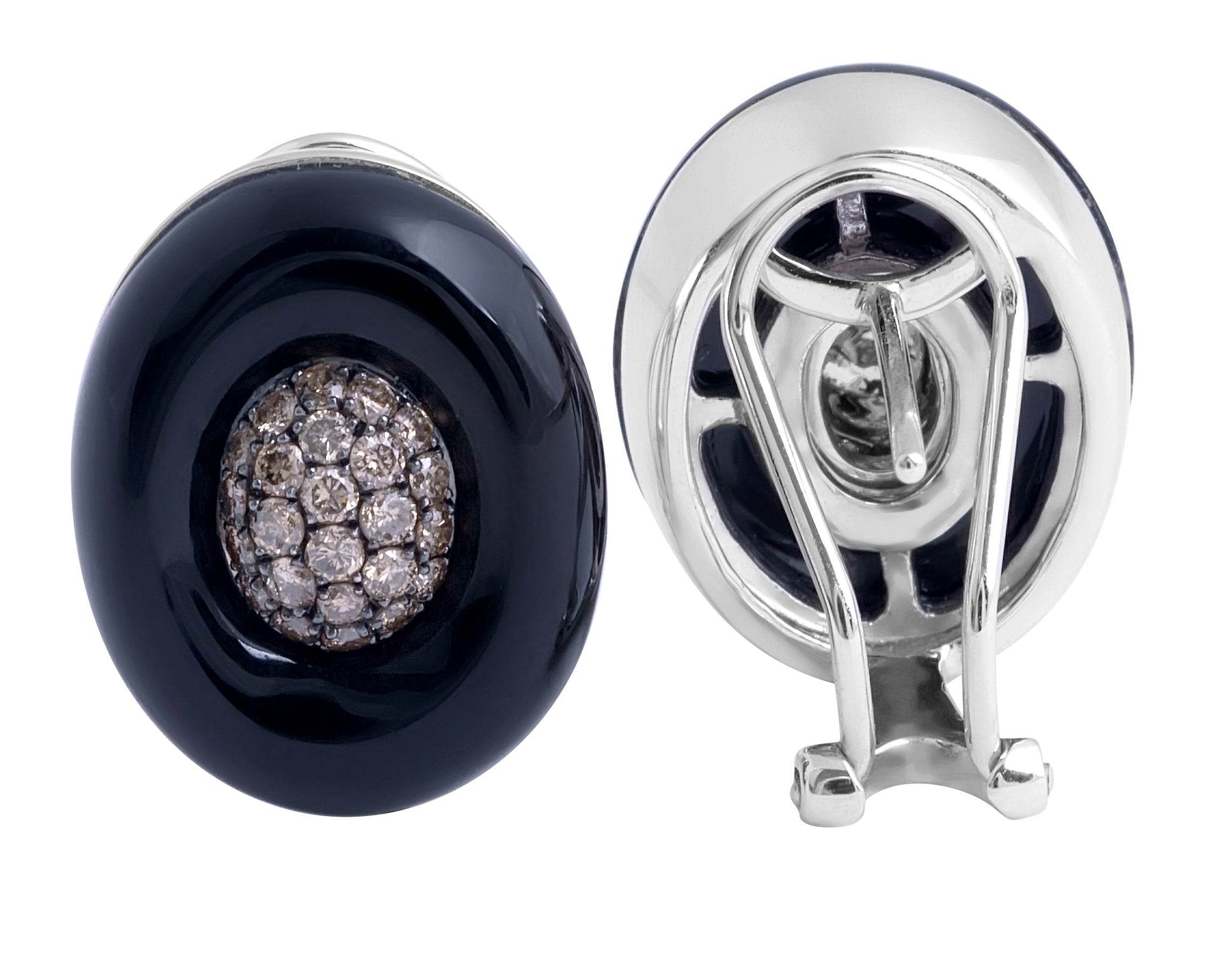 Black Onyx and Cognac Diamond Earrings in 14 Karat White Gold - DG & Co. Jewellery