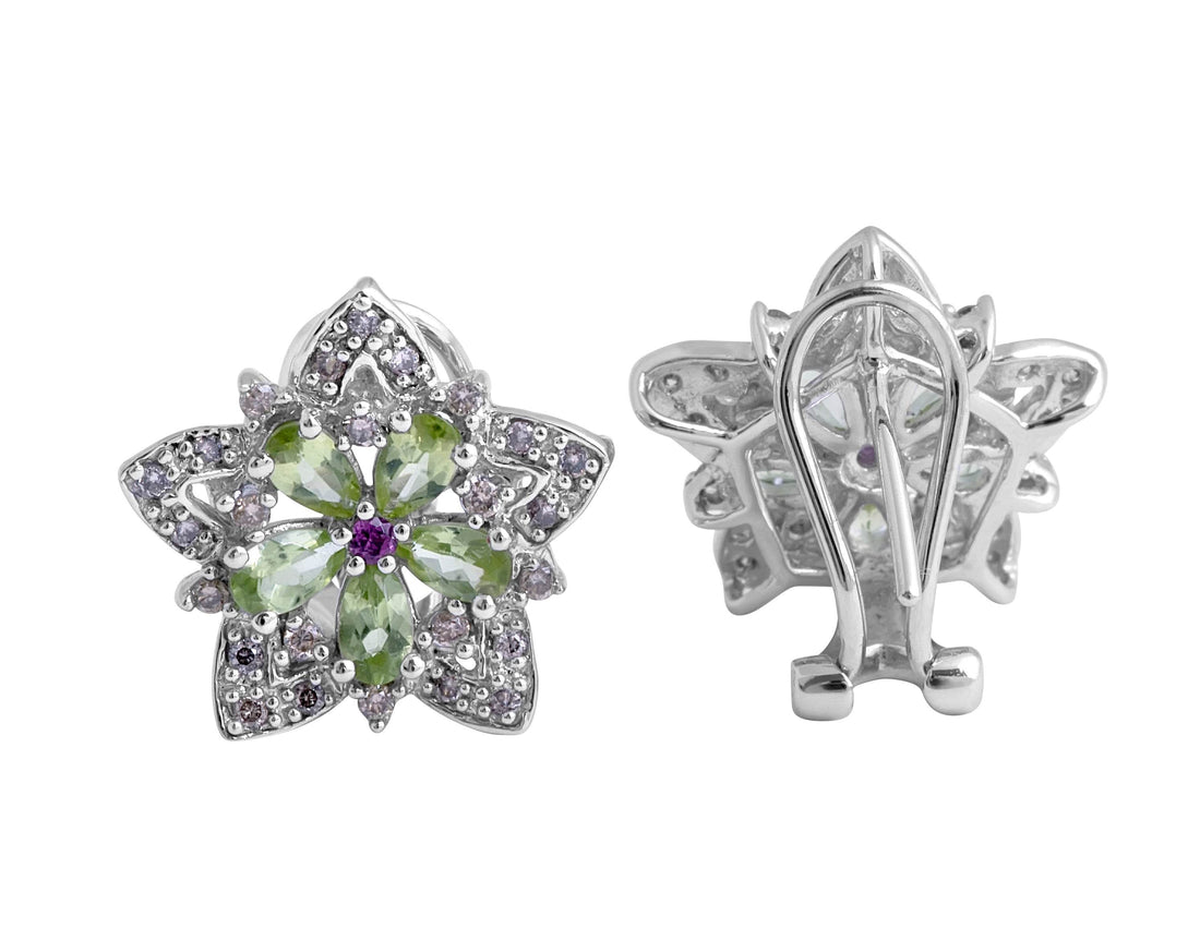 Peridot/Rhodolite Garnet and Diamond Earrings in 14 Karat White Gold - DG & Co. Jewellery
