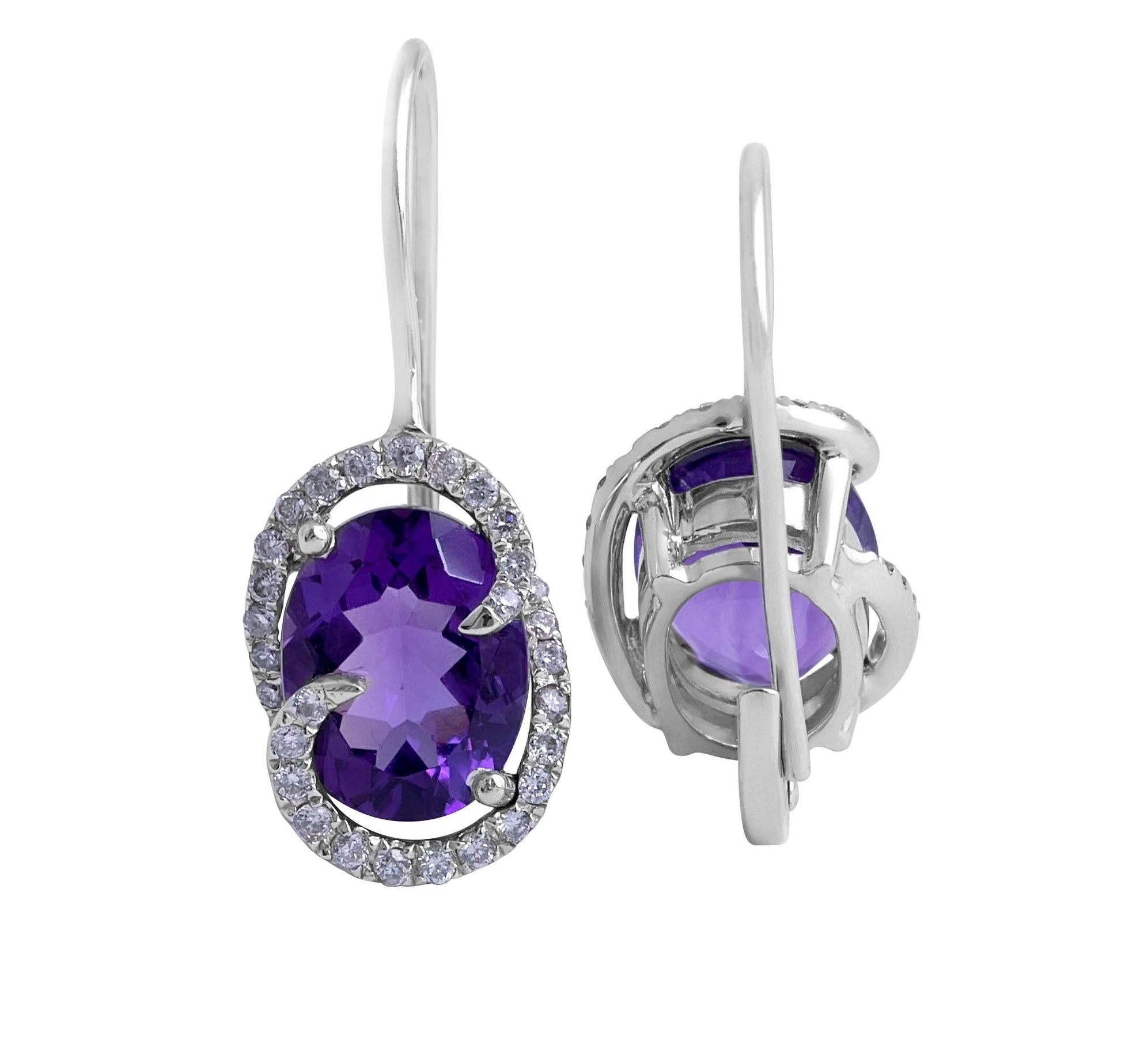 Oval Cut Amethyst and Diamond Drop Earrings in 14 Karat White Gold - DG & Co. Jewellery