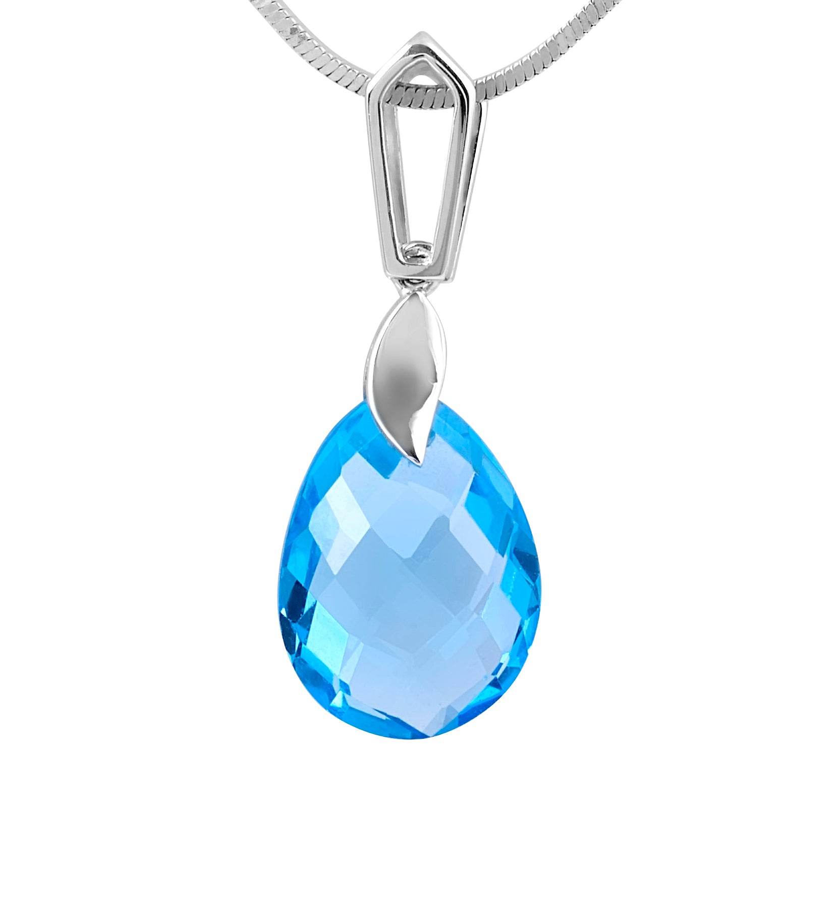 Drop Cut Swiss Blue Topaz and Diamond Pendant in 18 Karat White Gold - DG & Co. Jewellery