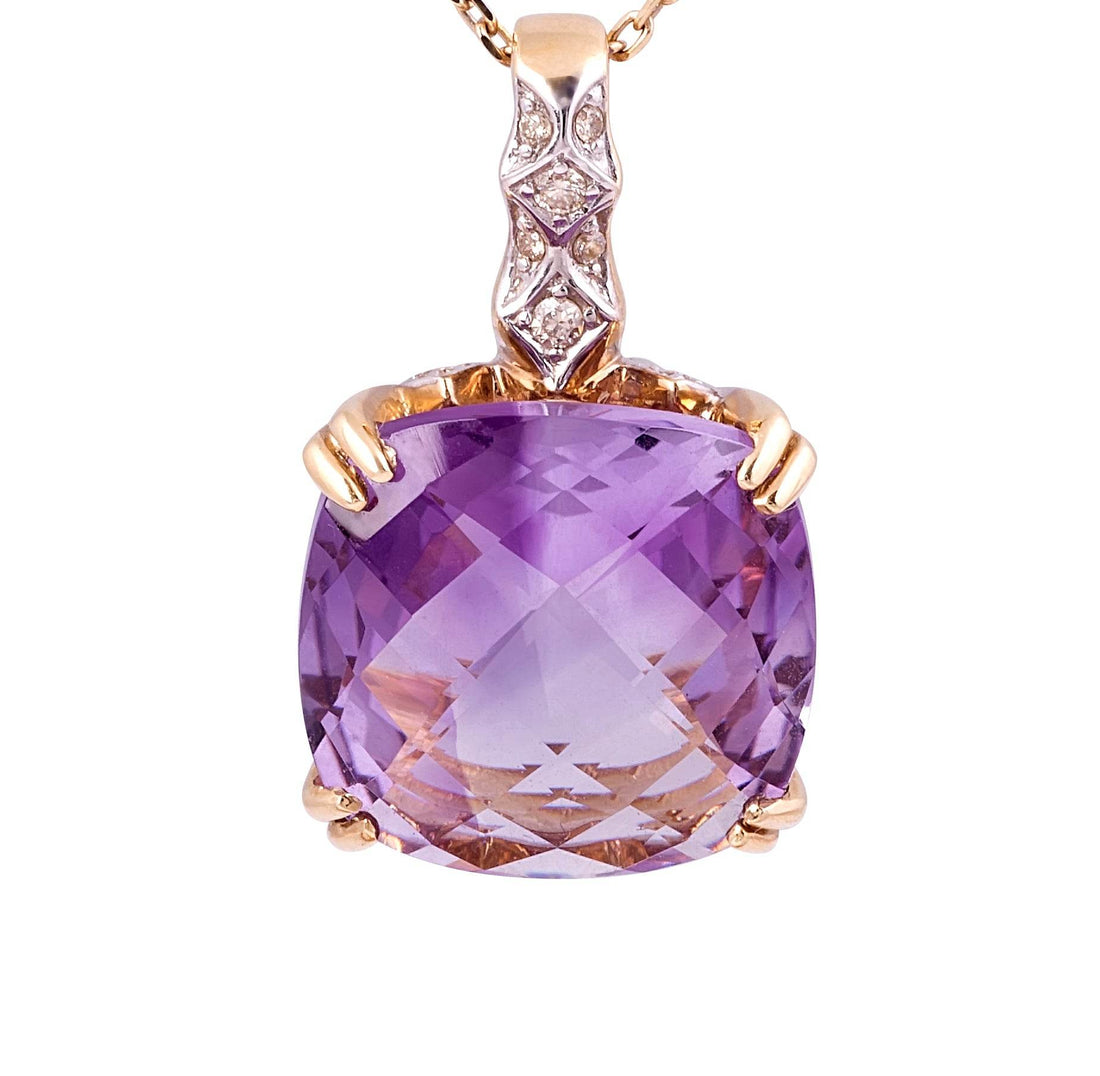 Cushion Cut Amethyst and Diamond Pendant in 14 Karat White and Yellow Gold - DG & Co. Jewellery
