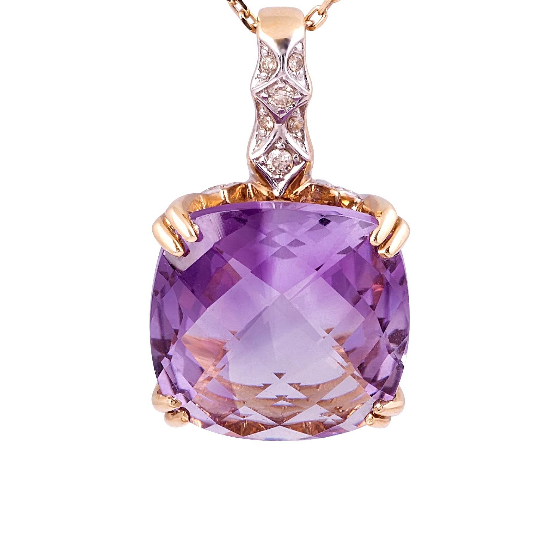 Cushion Cut Amethyst and Diamond Pendant in 14 Karat White and Yellow Gold - DG & Co. Jewellery