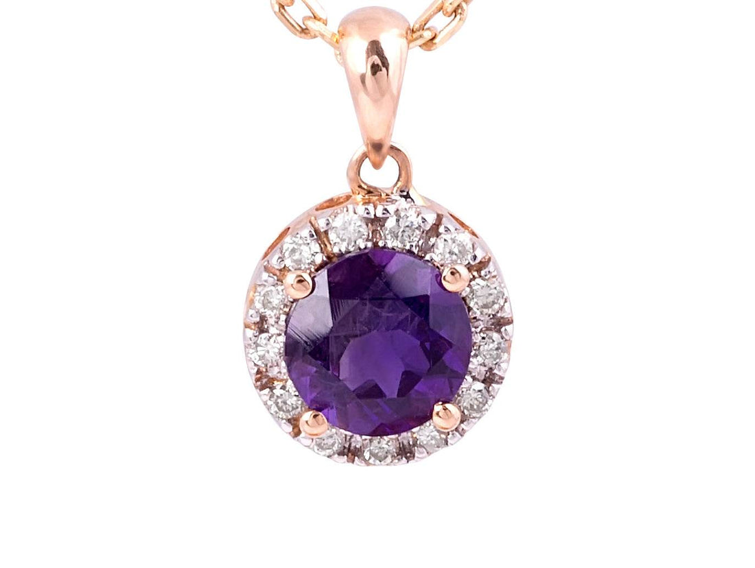 Round Amethyst and Diamond Halo Pendant in 18 Karat Rose Gold - DG & Co. Jewellery