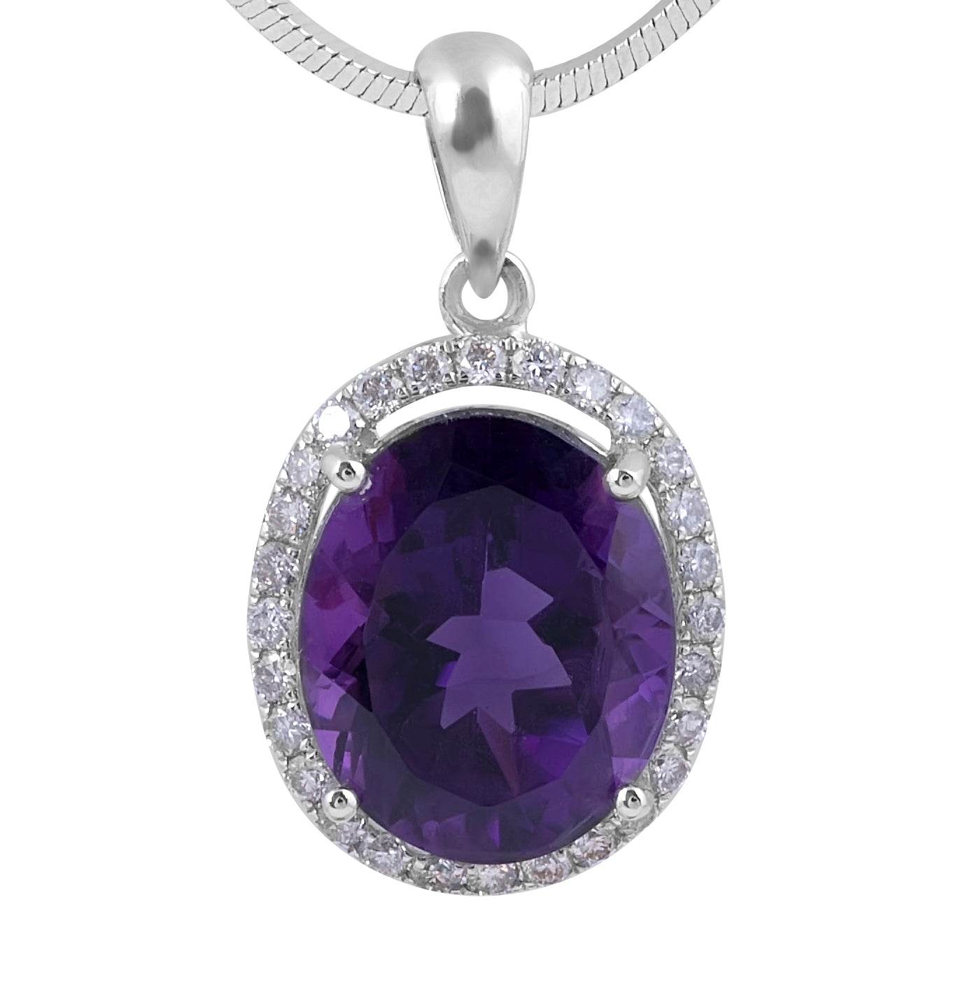 Oval Cut Halo Amethyst and Diamond Pendant Pave Setting in 14 Karat White Gold - DG & Co. Jewellery