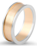 18 Karat 2 tone White and Rose Gold Gents Wedding Band with Emery Finish - DG & Co. Jewellery