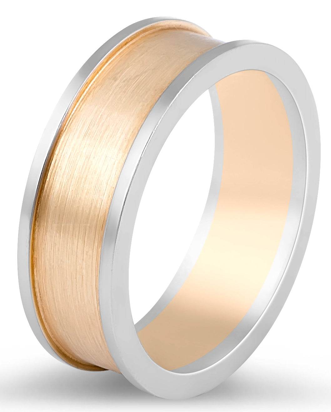 18 Karat 2 tone White and Rose Gold Gents Wedding Band with Emery Finish - DG & Co. Jewellery