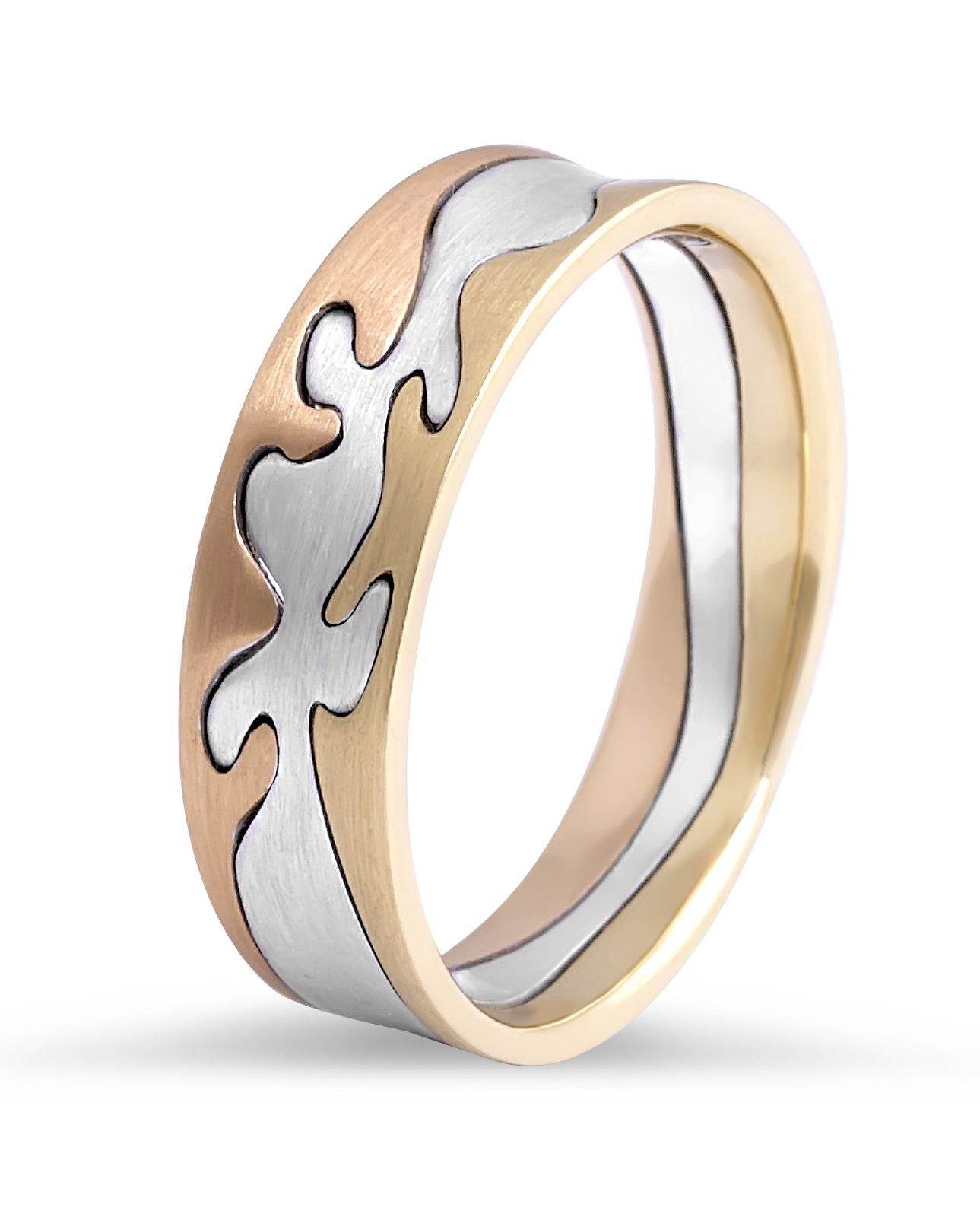 18 Karat 3-Tone Gents Wedding Band with Jigsaw Style - DG & Co. Jewellery