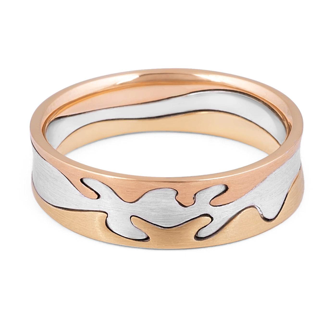 18 Karat 3-Tone Gents Wedding Band with Jigsaw Style - DG & Co. Jewellery