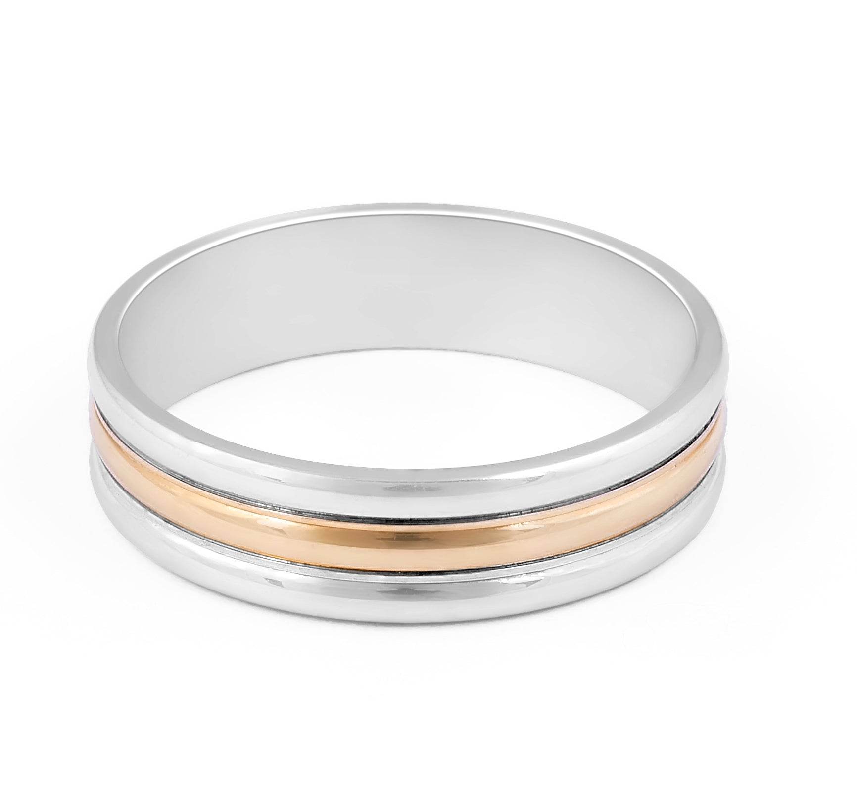 18 Karat 2-Tone Gents Wedding Ring with Double Inlay - DG & Co. Jewellery