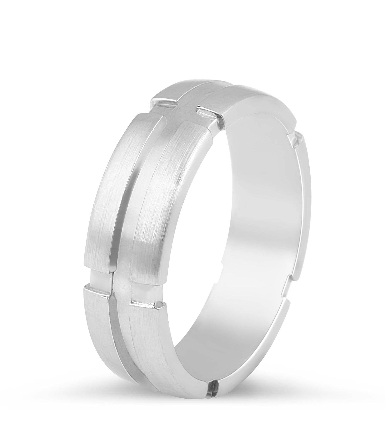 Gents Wedding Band with with polished vertical and horizontal inlays. - DG & Co. Jewellery