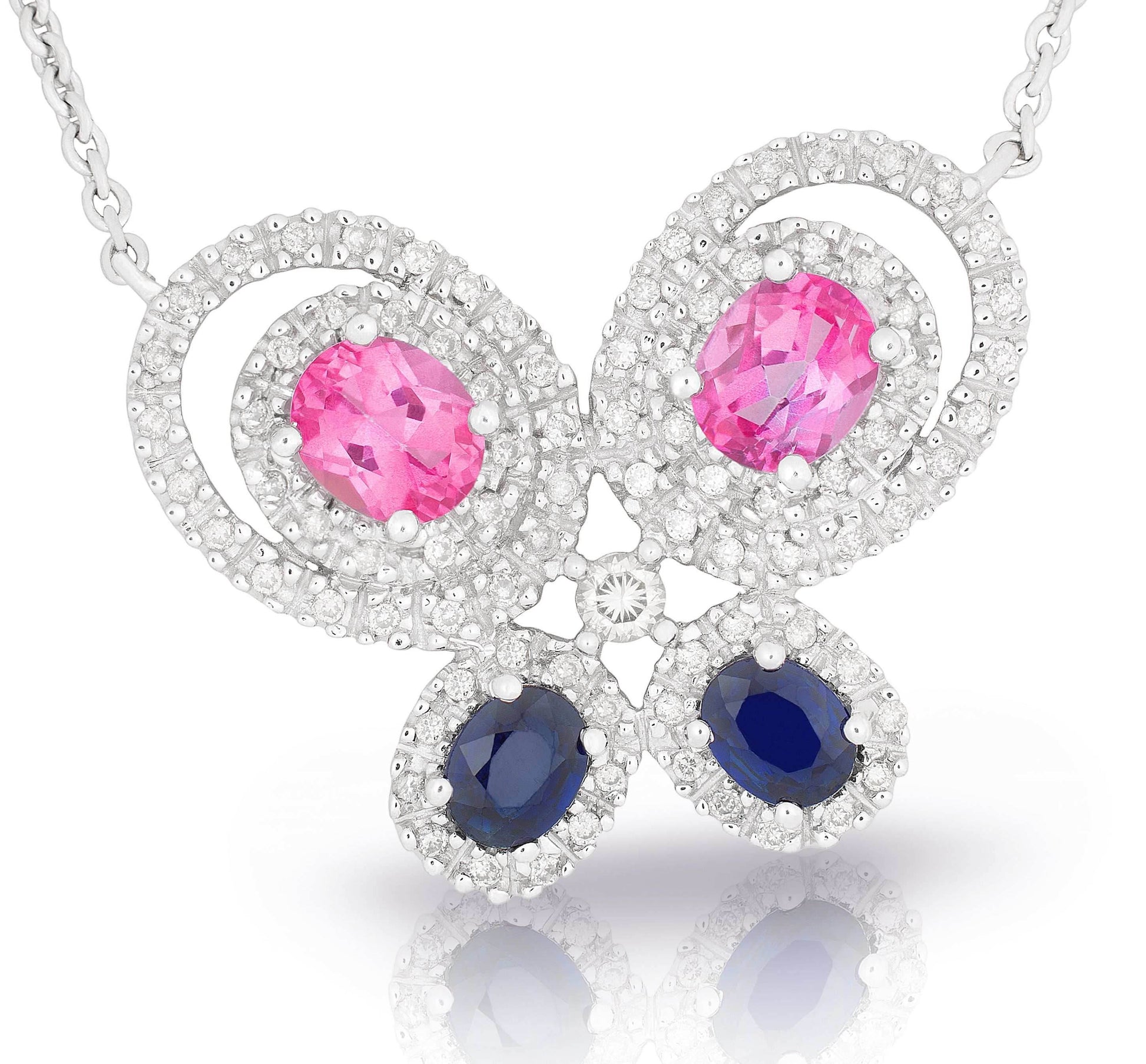 Diamond and Sapphire Butterfly Pendant in 14 Karat White Gold - DG & Co. Jewellery