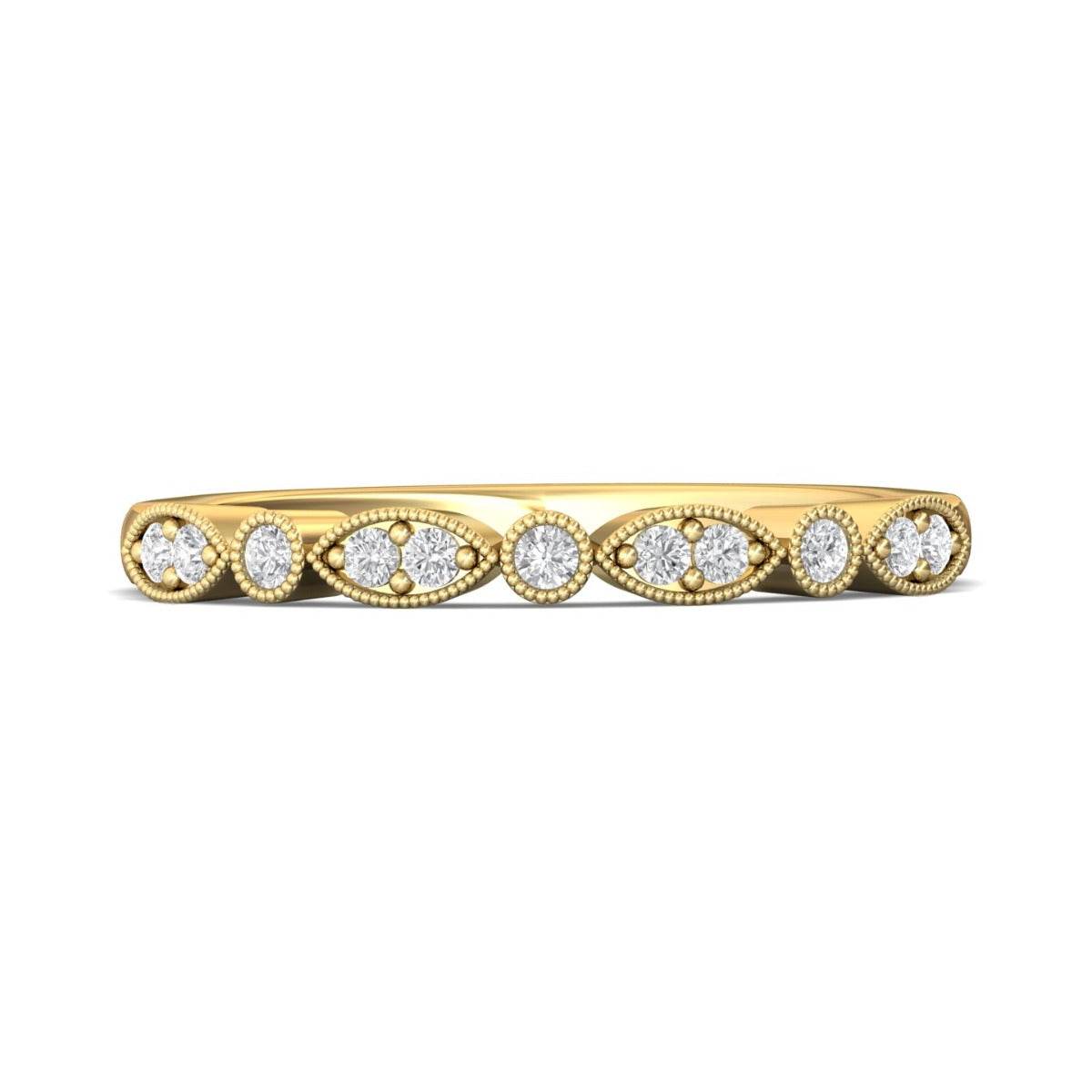 Milgrain Marquise And Dot Diamond Wedding Ring In 18K Yellow Gold - DG & Co. Jewellery