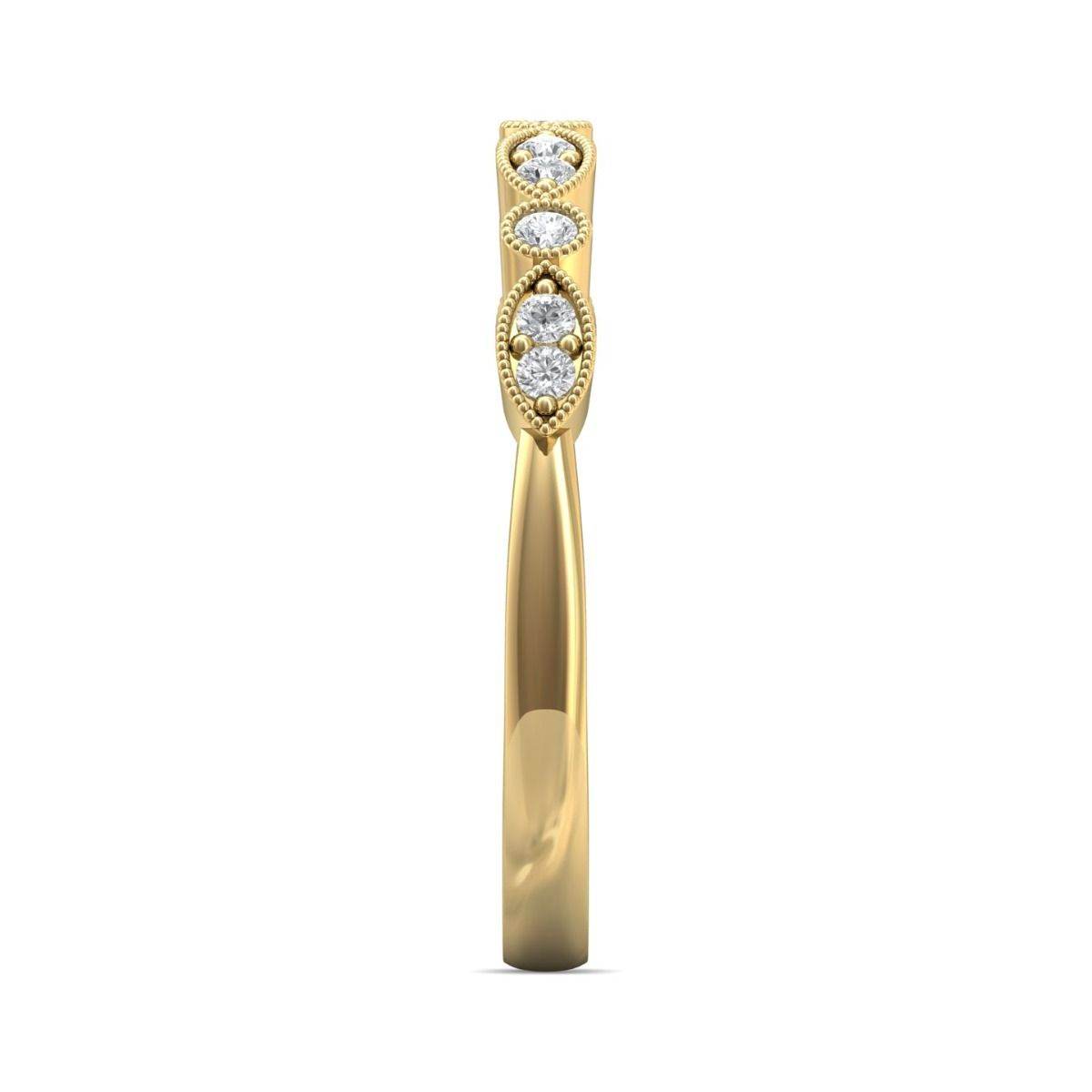 Milgrain Marquise And Dot Diamond Wedding Ring In 18K Yellow Gold - DG & Co. Jewellery