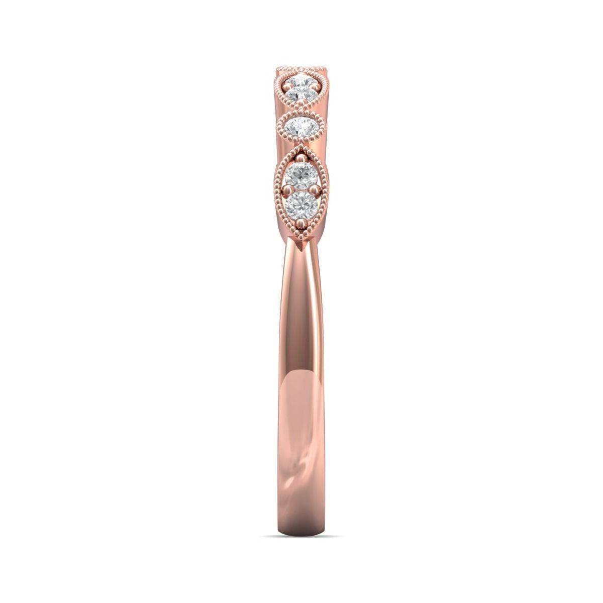 Milgrain Vintage Marquise and Dot Bezel And Share Prong Setting Round Cut Diamond Wedding Rind In 18K Rose Gold - DG & Co. Jewellery