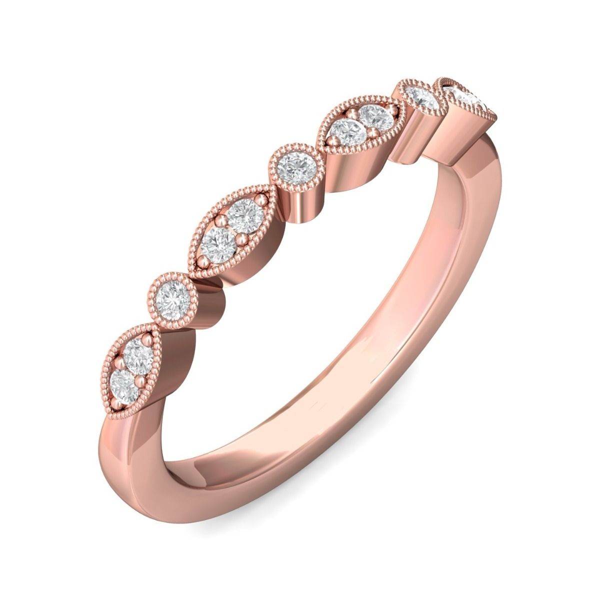 Milgrain Vintage Marquise and Dot Bezel And Share Prong Setting Round Cut Diamond Wedding Rind In 18K Rose Gold - DG & Co. Jewellery