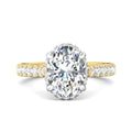 DG & Co. Signature Oval Cut Halo Diamond Engagement Ring 4 Claw Setting Pave Setting Side Stone -18K Yellow - DG & Co. Jewellery