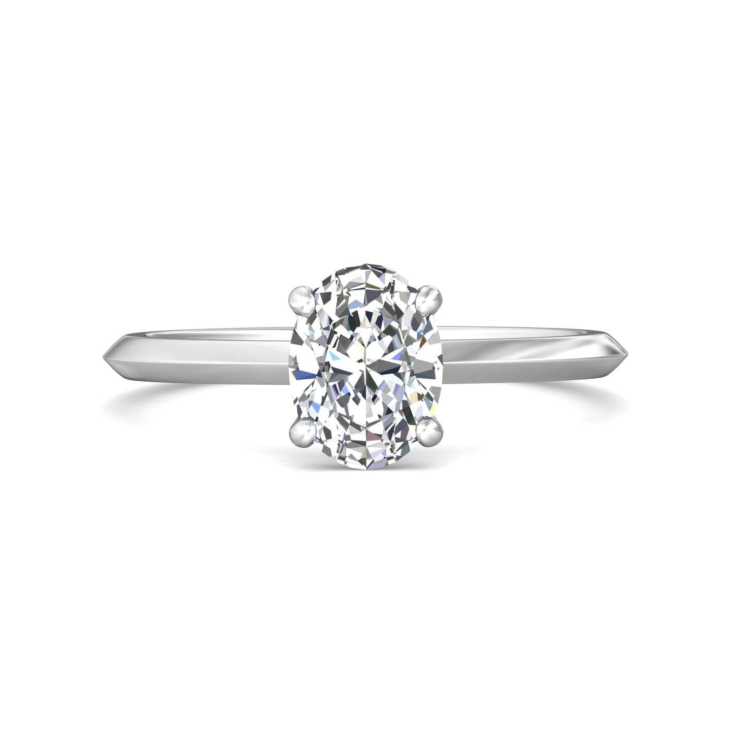 Oval Cut Solitaire Diamond Engagement Ring 4 Claw Setting In a Knife Edge Plain Band - 18K White - DG & Co. Jewellery