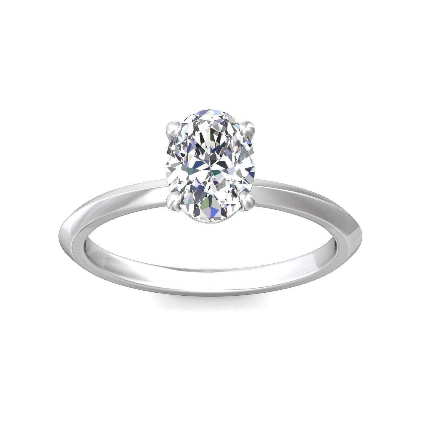 Oval Cut Solitaire Diamond Engagement Ring 4 Claw Setting In a Knife Edge Plain Band - Platinum - DG & Co. Jewellery