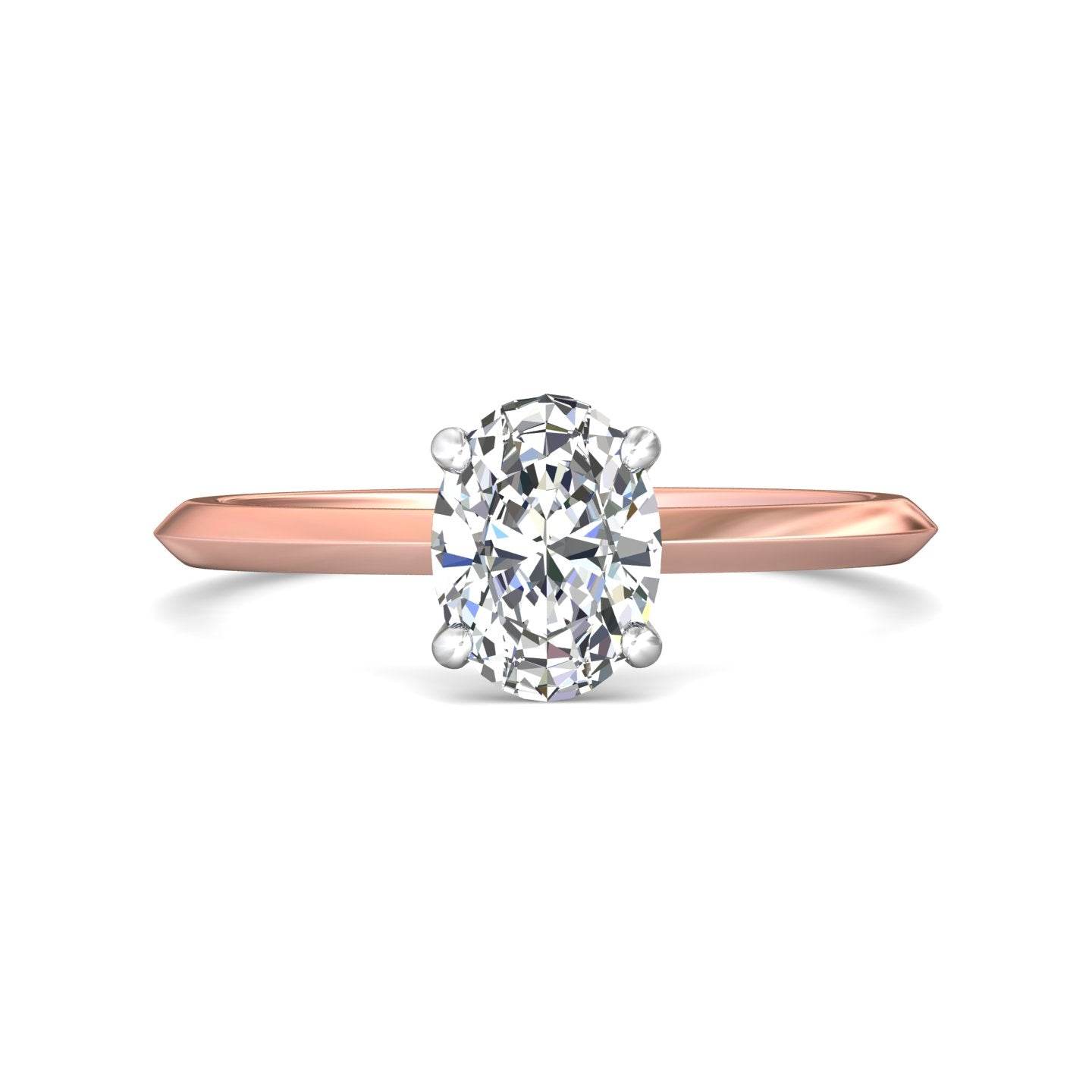 Oval Cut Solitaire Diamond Engagement Ring 4 Claw Setting In a Knife Edge Plain Band - 18K Rose - DG & Co. Jewellery