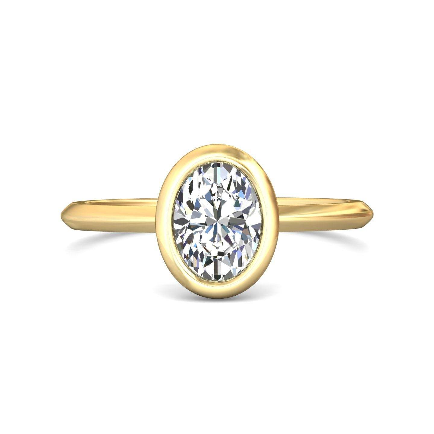 Oval Cut Bezel Setting Diamond Engagement Ring In a Plain Knife Edge Band - 18K Yellow - DG & Co. Jewellery