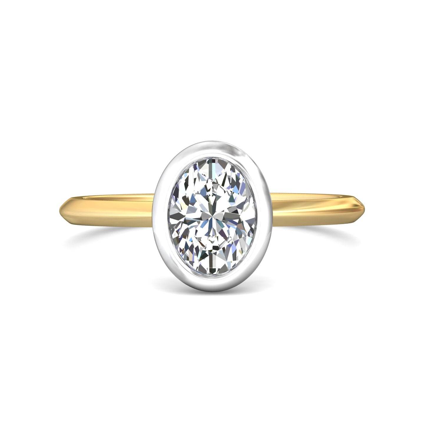 Oval Cut Bezel Setting Diamond Engagement Ring In a Plain Knife Edge Band - 18K Yellow - DG & Co. Jewellery