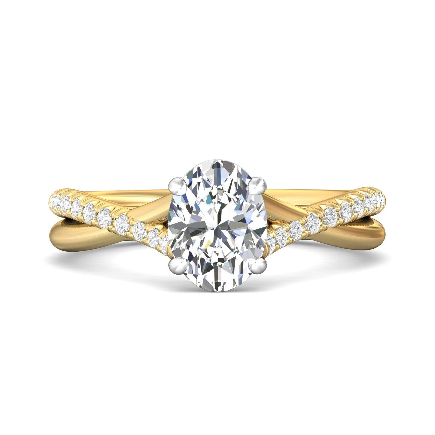 Oval Cut Cross over Double Band Pave Setting Diamond Engagement Ring 4 Claw Setting - 18K Yellow - DG & Co. Jewellery