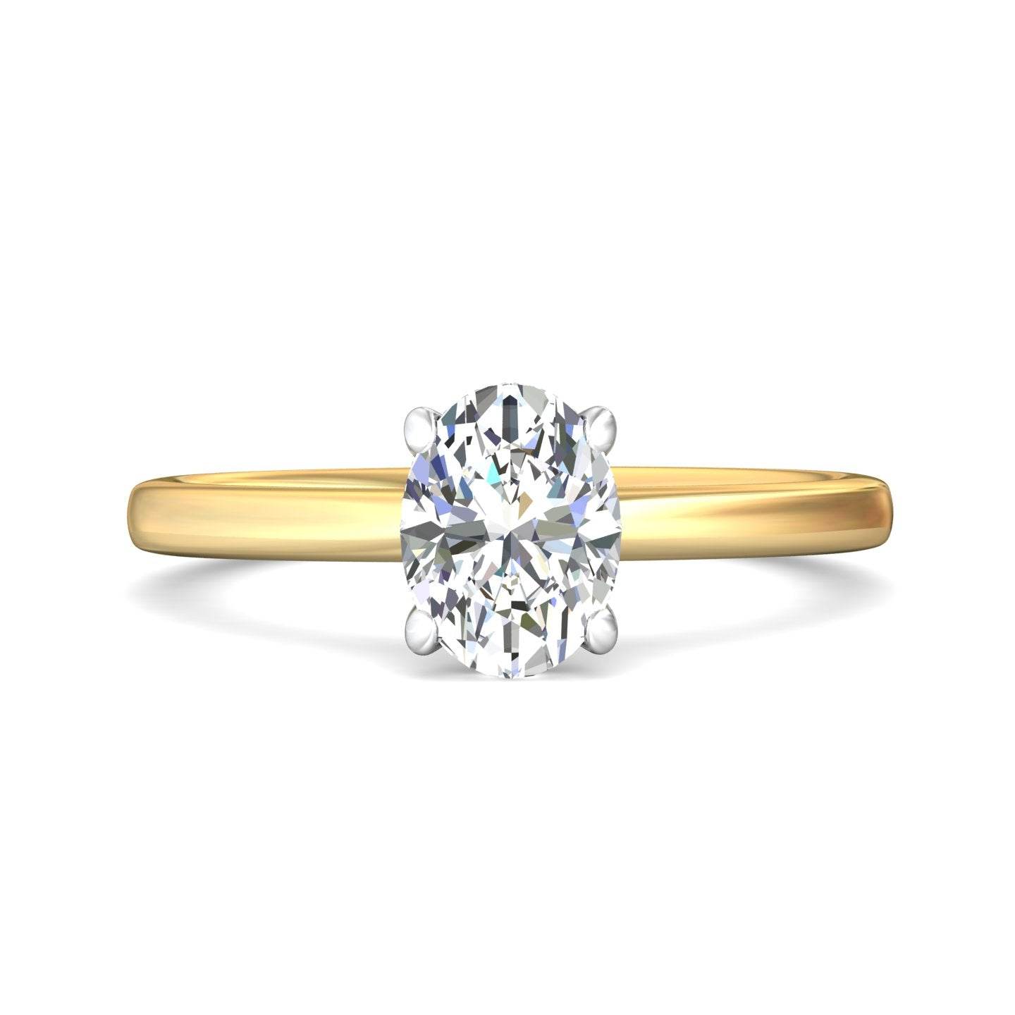Oval Shape Cut Solitaire Diamond Engagement Ring 5 Claw Setting In a Plain Half Round Shape Band - 18K Yellow - DG & Co. Jewellery