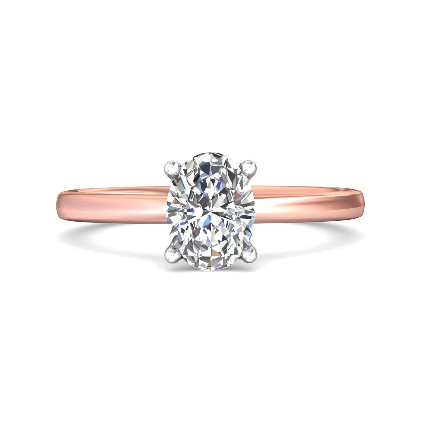 Oval Shape Cut Solitaire Diamond Engagement Ring 5 Claw Setting In a Plain Half Round Shape Band - 18K Rose - DG & Co. Jewellery