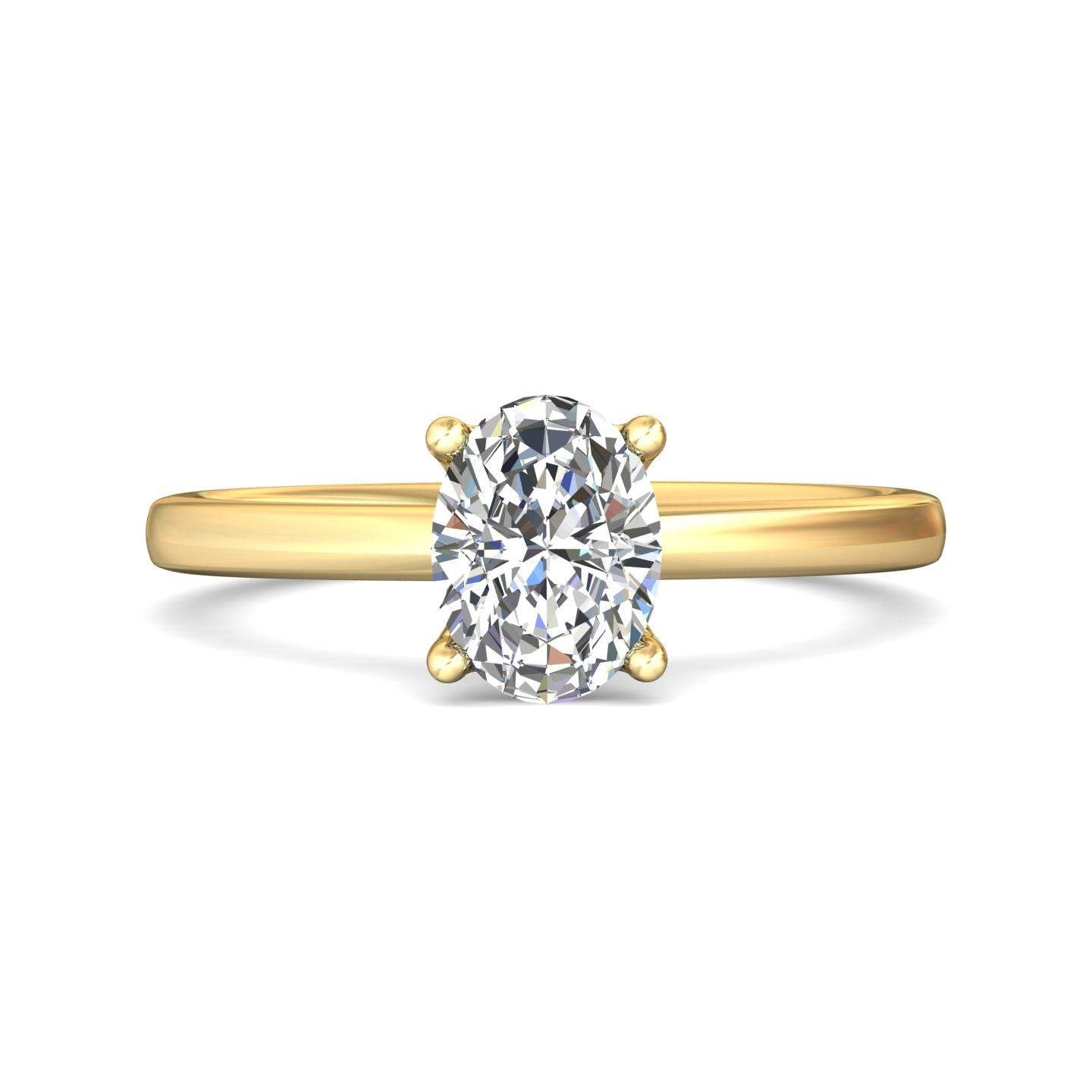 Oval Shape Cut Solitaire Diamond Engagement Ring 5 Claw Setting In a Plain Half Round Shape Band - 18K Yellow - DG & Co. Jewellery