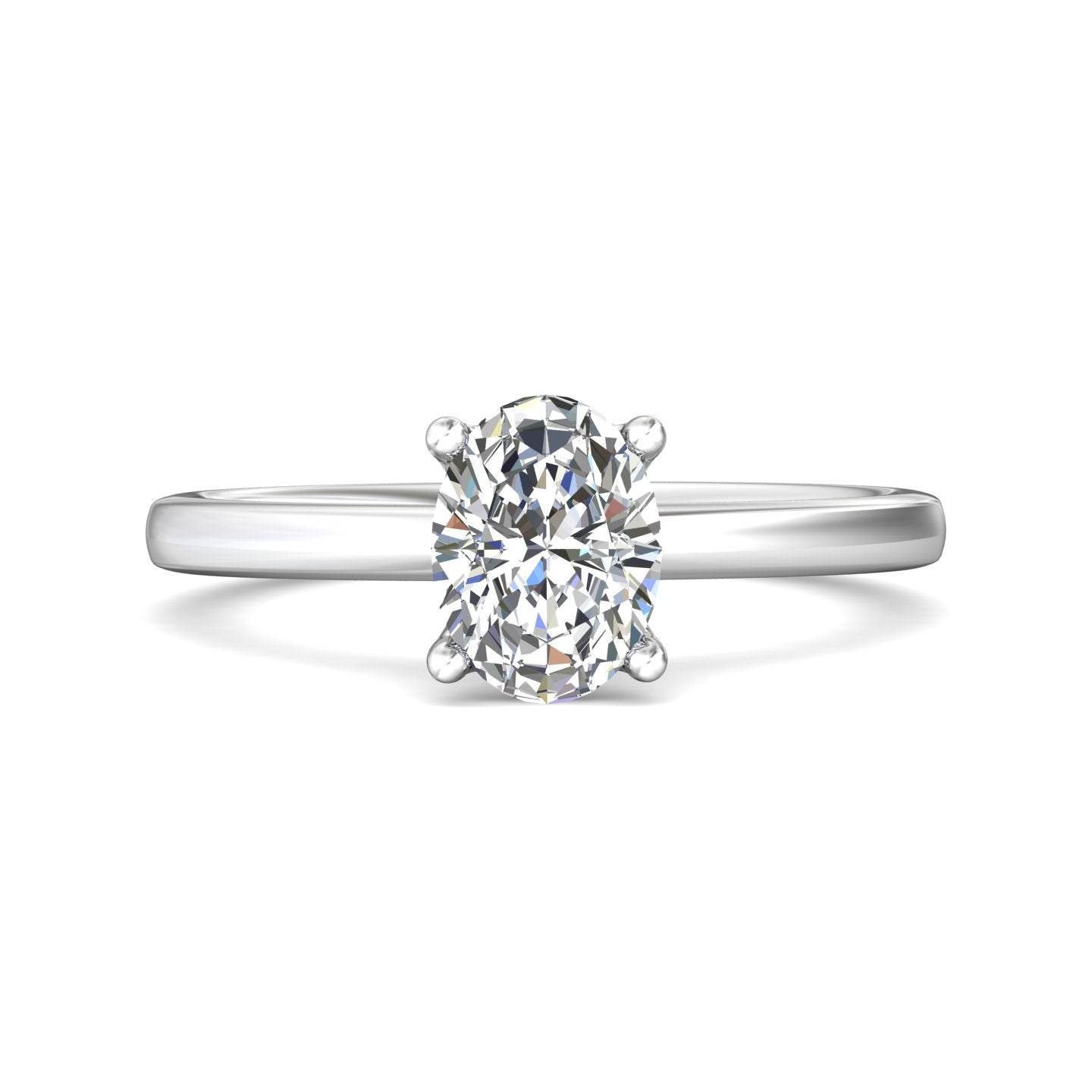 Oval Shape Cut Solitaire Diamond Engagement Ring 5 Claw Setting In a Plain Half Round Shape Band - Platinum - DG & Co. Jewellery