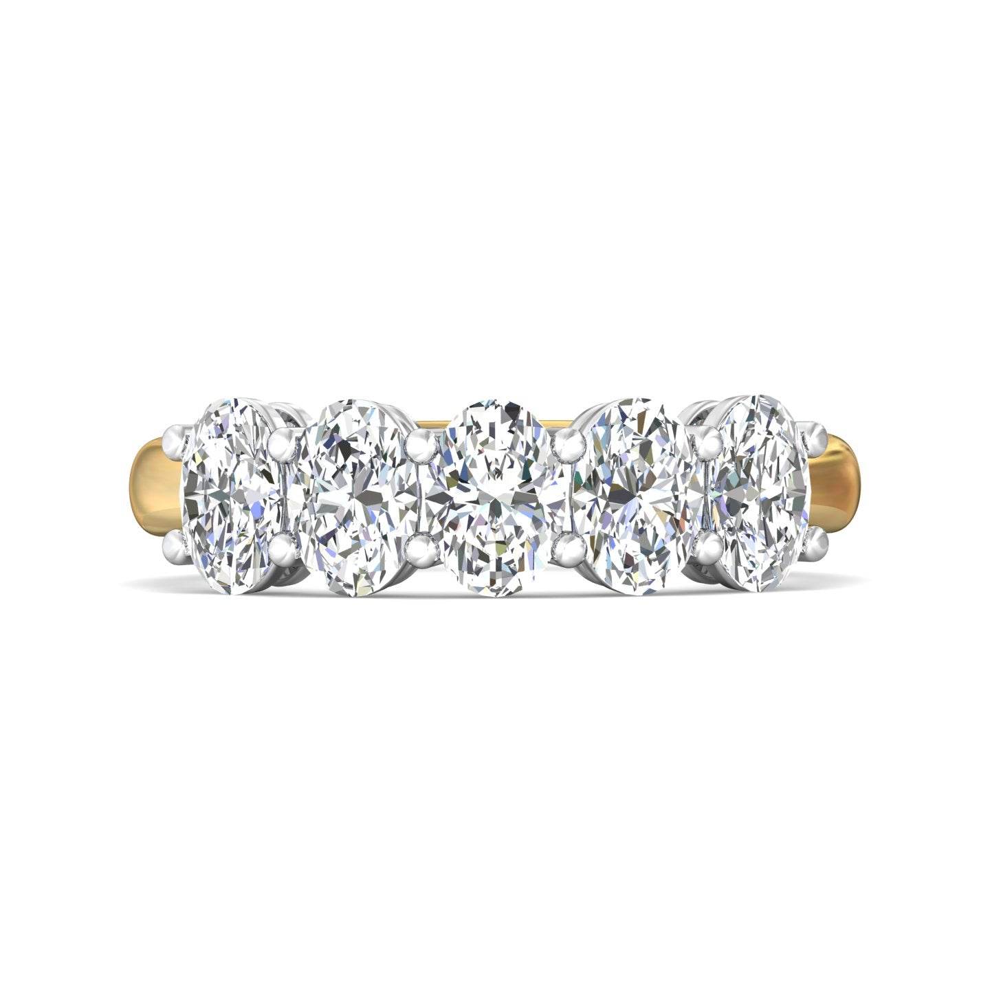 2.00CT Oval Cut 5 Stones Yellow Gold Eternity Diamond Ring Share Prong Setting - 18K Yellow - DG & Co. Jewellery
